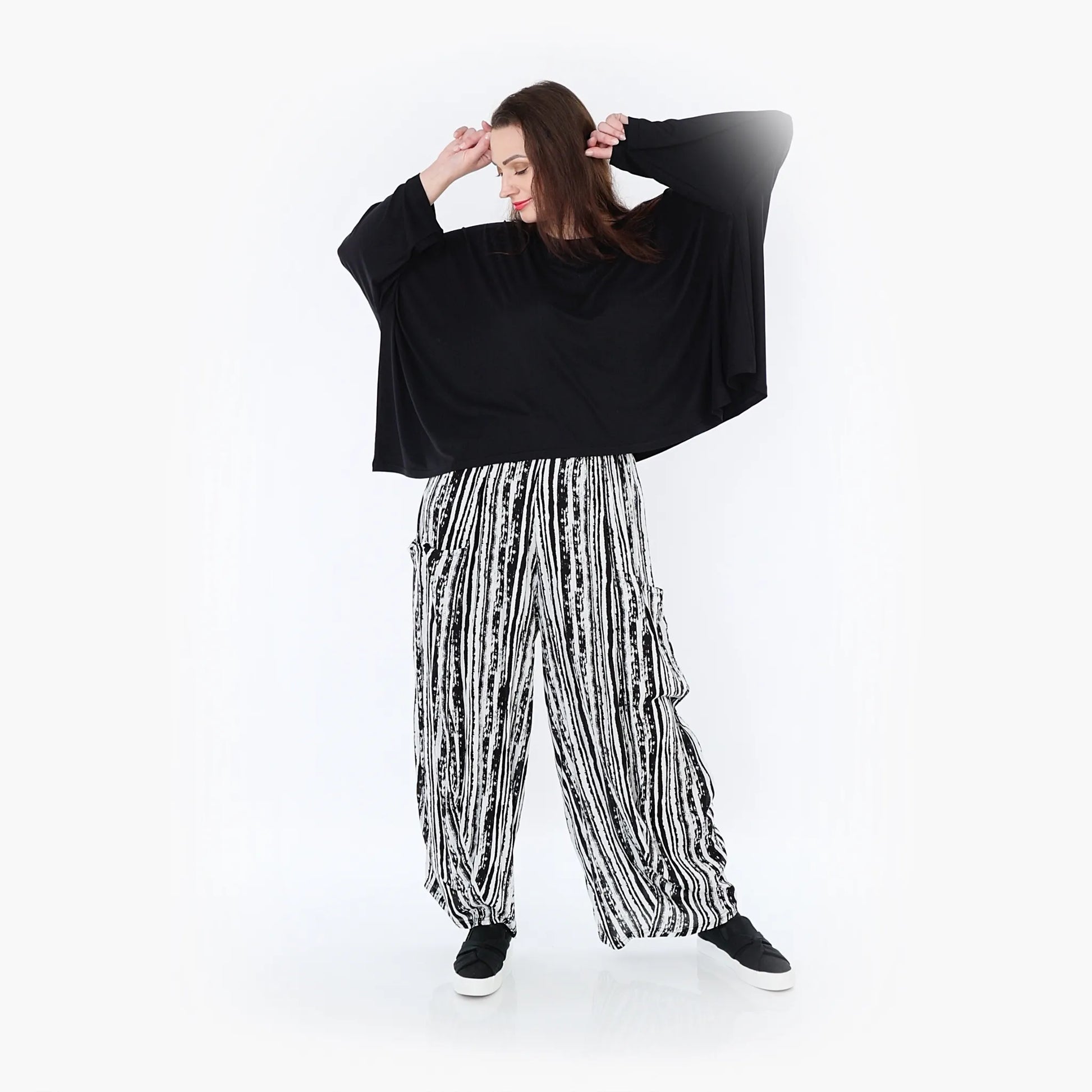  Ballonhose von AKH Fashion aus Viskose, 1408069, Schwarz/Weiß, Pinselstrich, Schick