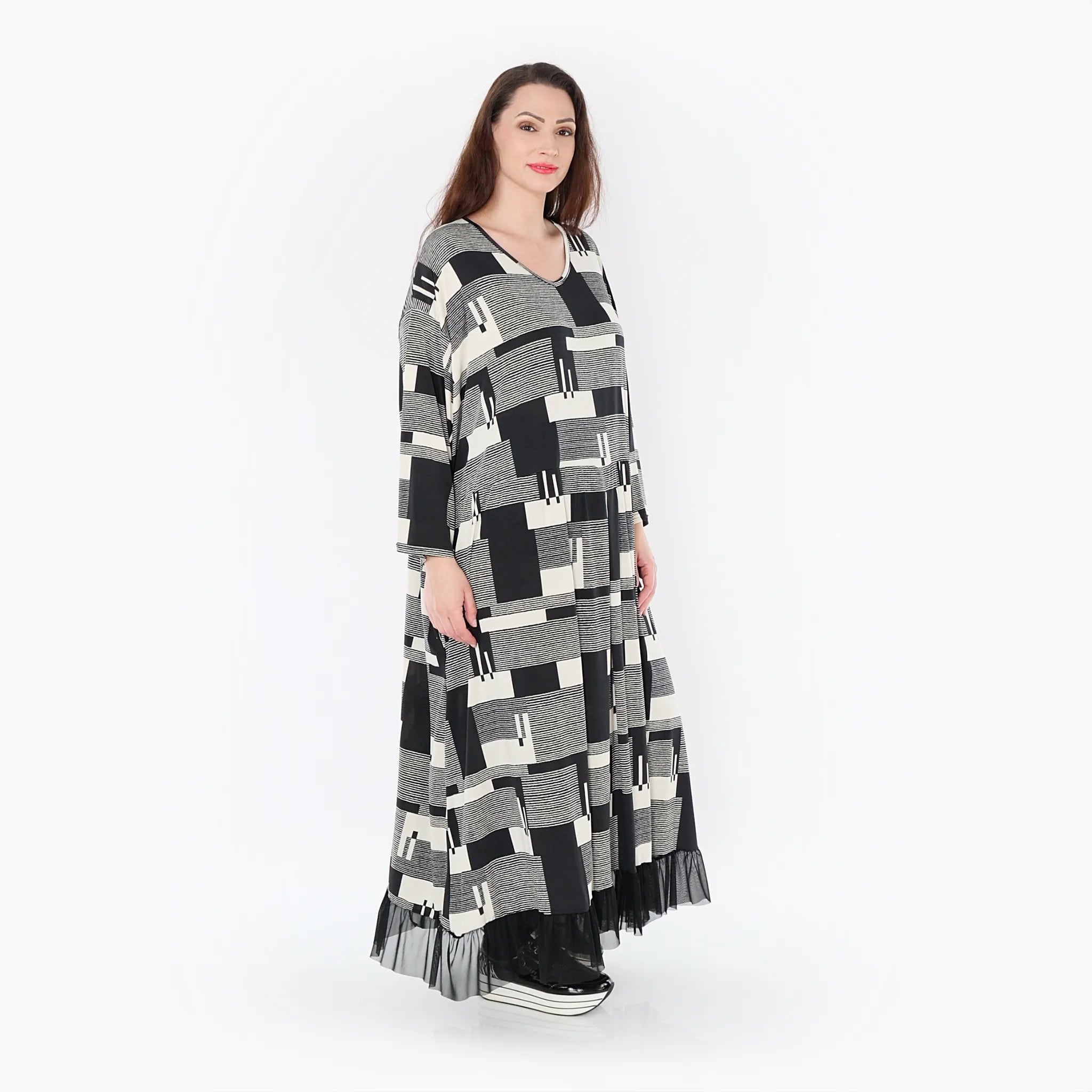  Ballonkleid von AKH Fashion aus Viskose, 1426.06984, Schwarz/Ecru, Grafik, Schick, Modern