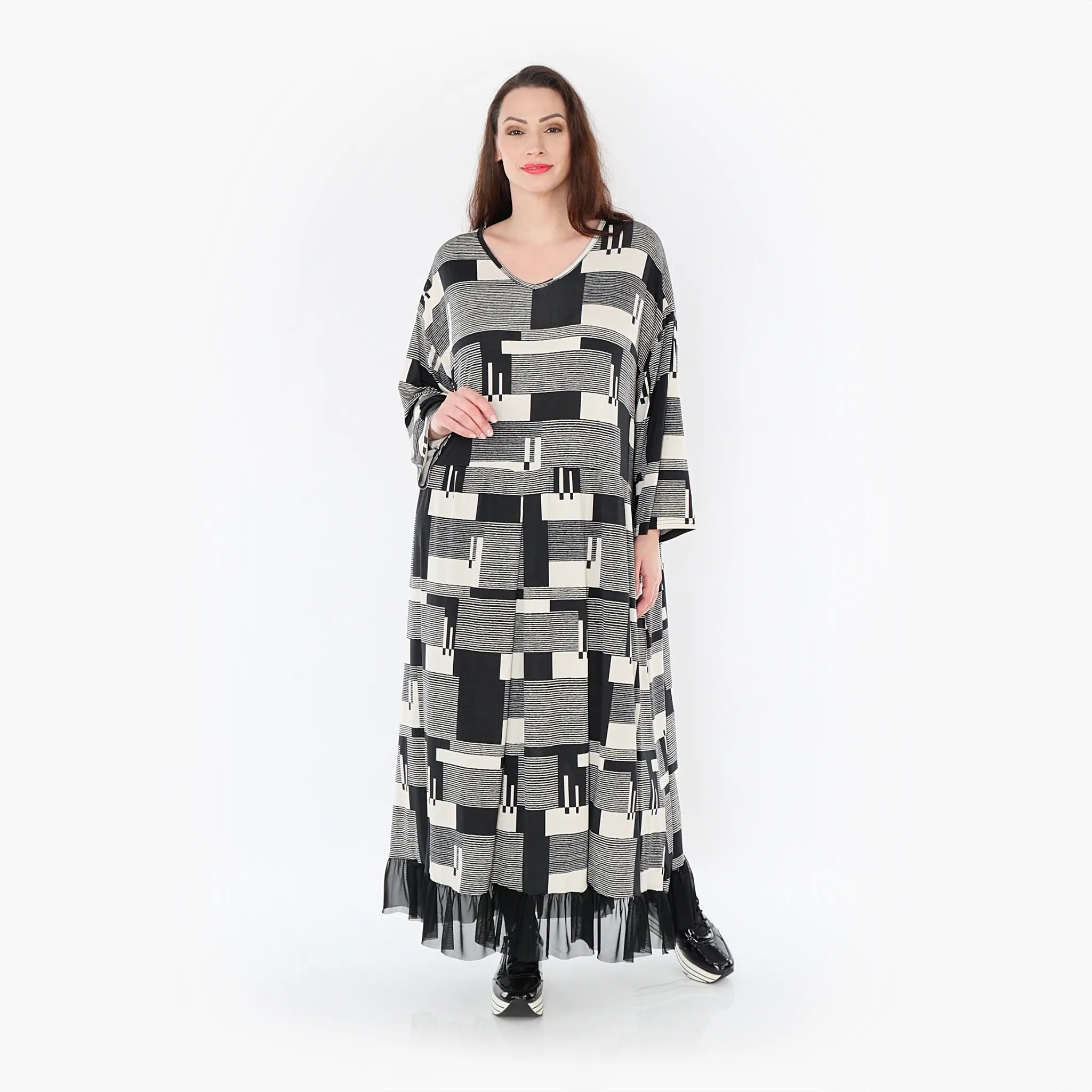  Ballonkleid von AKH Fashion aus Viskose, 1426.06984, Schwarz/Ecru, Grafik, Schick, Modern