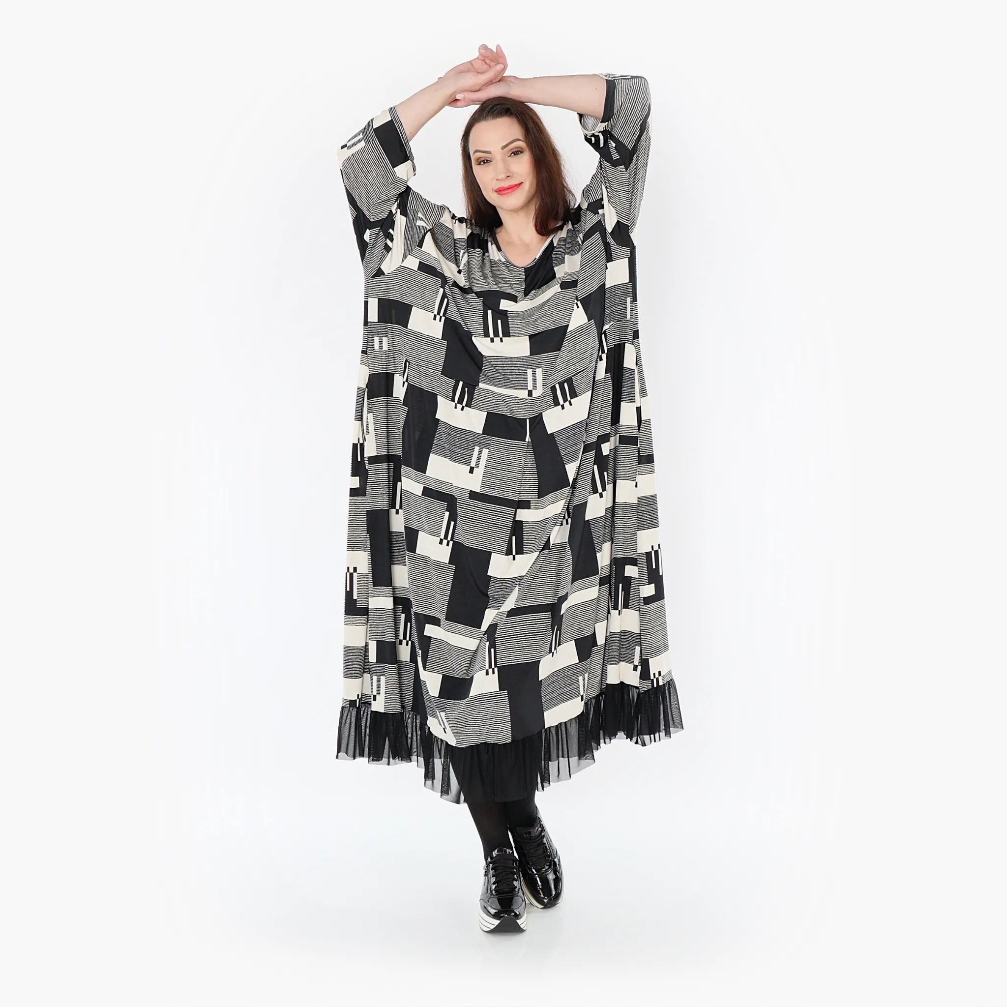  Ballonkleid von AKH Fashion aus Viskose, 1426.06984, Schwarz/Ecru, Grafik, Schick, Modern