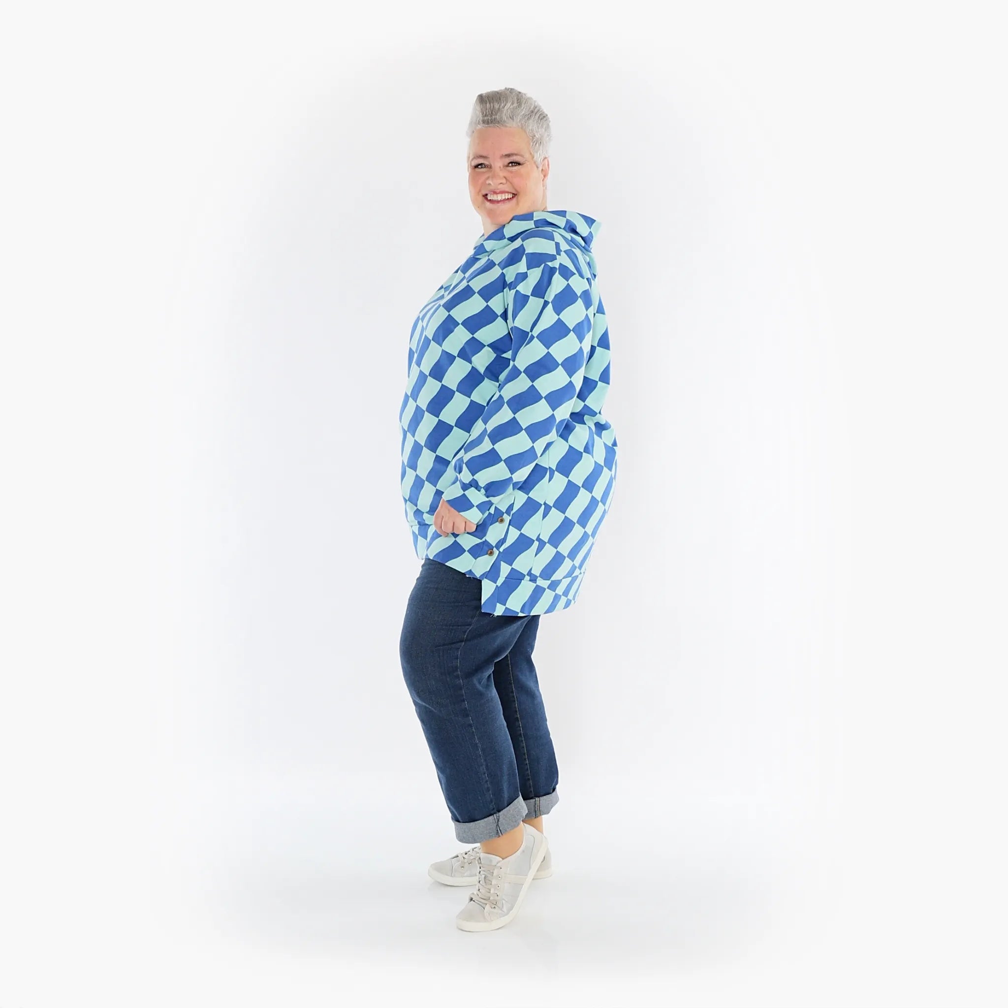  AKH Fashion Bigshirt in gerader Form, aus Baumwolle, 1427.06988, Türkis/Blau, Kariert, Schick