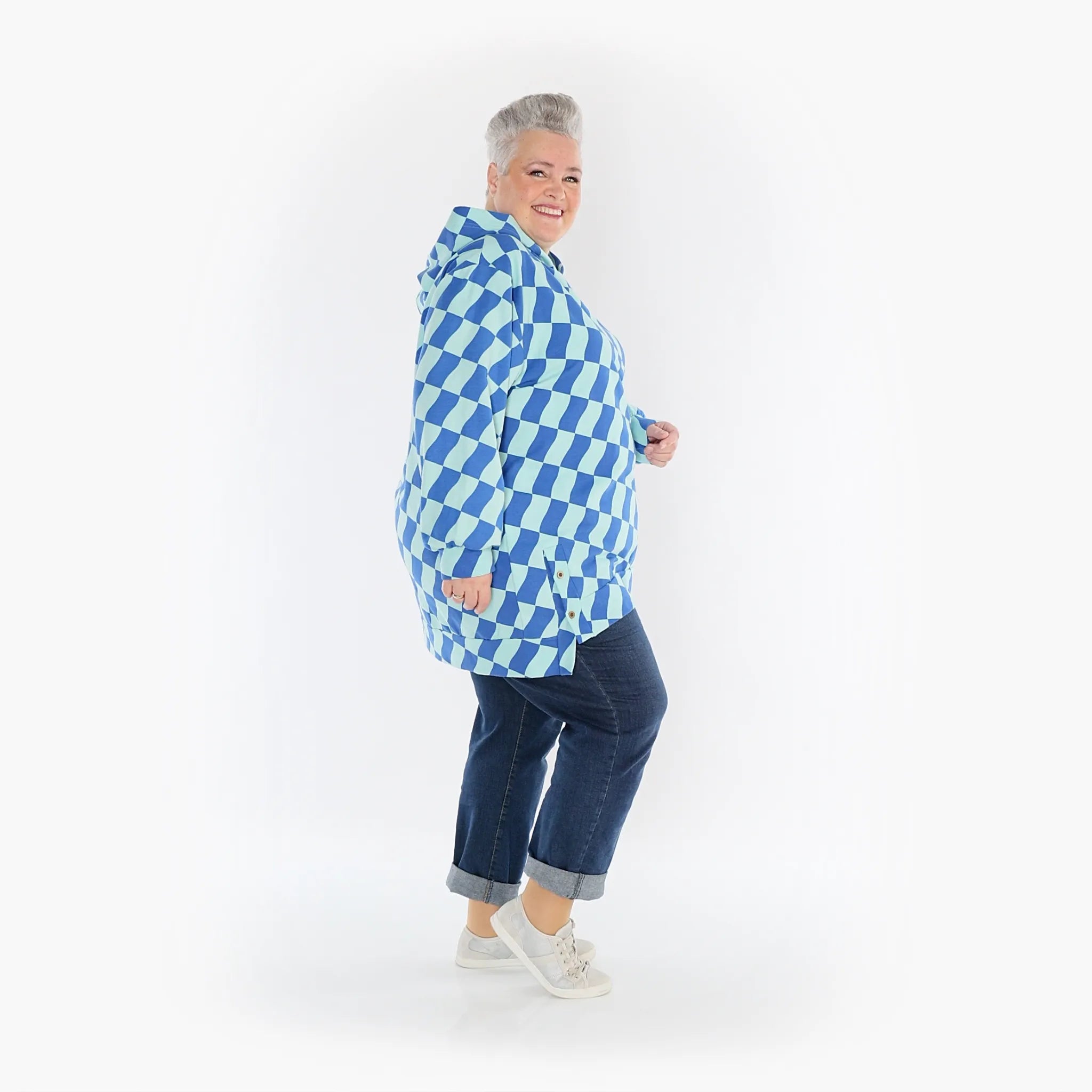  AKH Fashion Bigshirt in gerader Form, aus Baumwolle, 1427.06988, Türkis/Blau, Kariert, Schick
