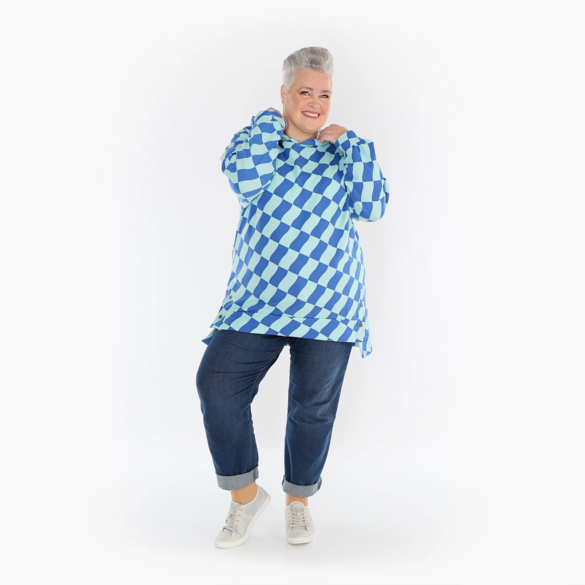  AKH Fashion Bigshirt in gerader Form, aus Baumwolle, 1427.06988, Türkis/Blau, Kariert, Schick