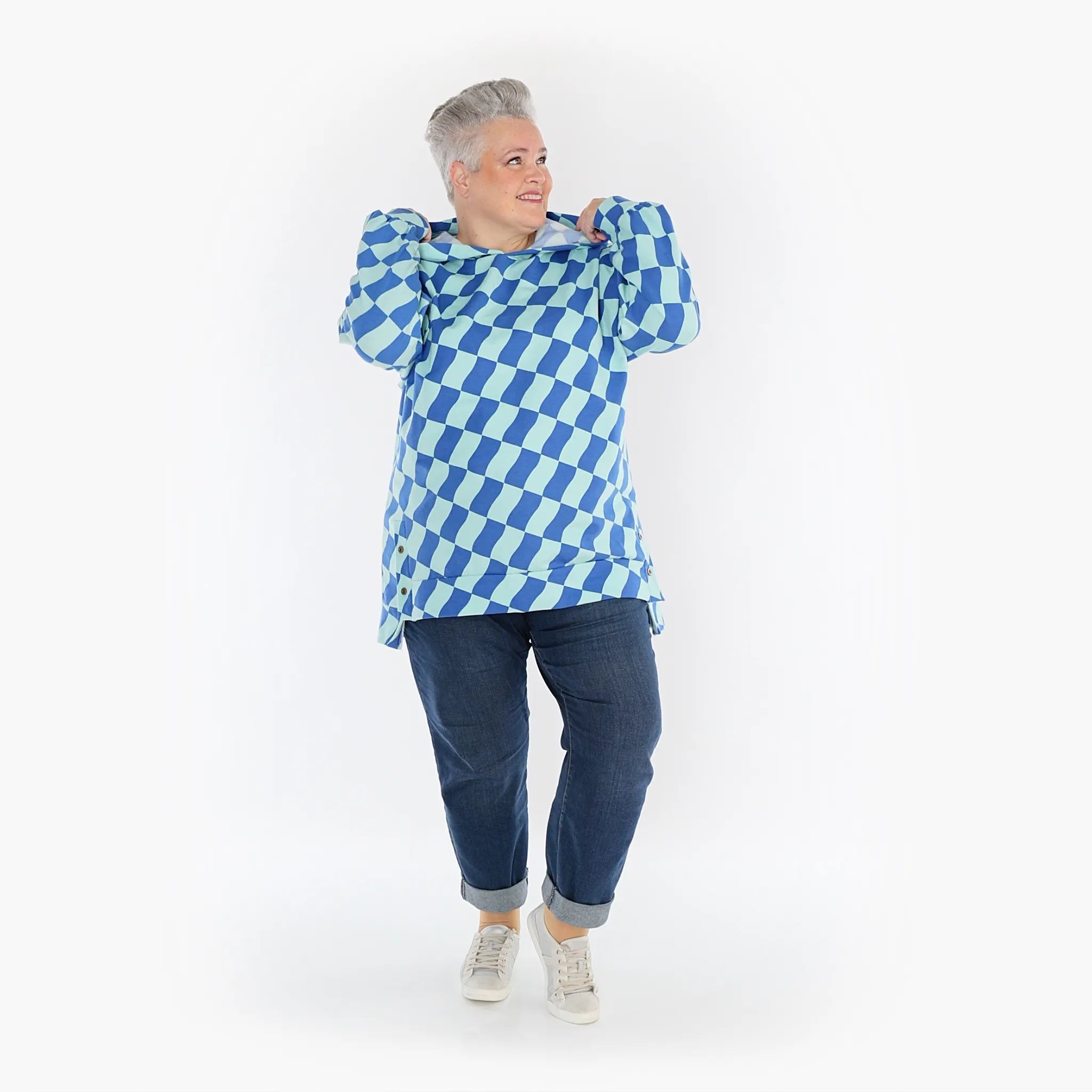 AKH Fashion Bigshirt in gerader Form, aus Baumwolle, 1427.06988, Türkis/Blau, Kariert, Schick