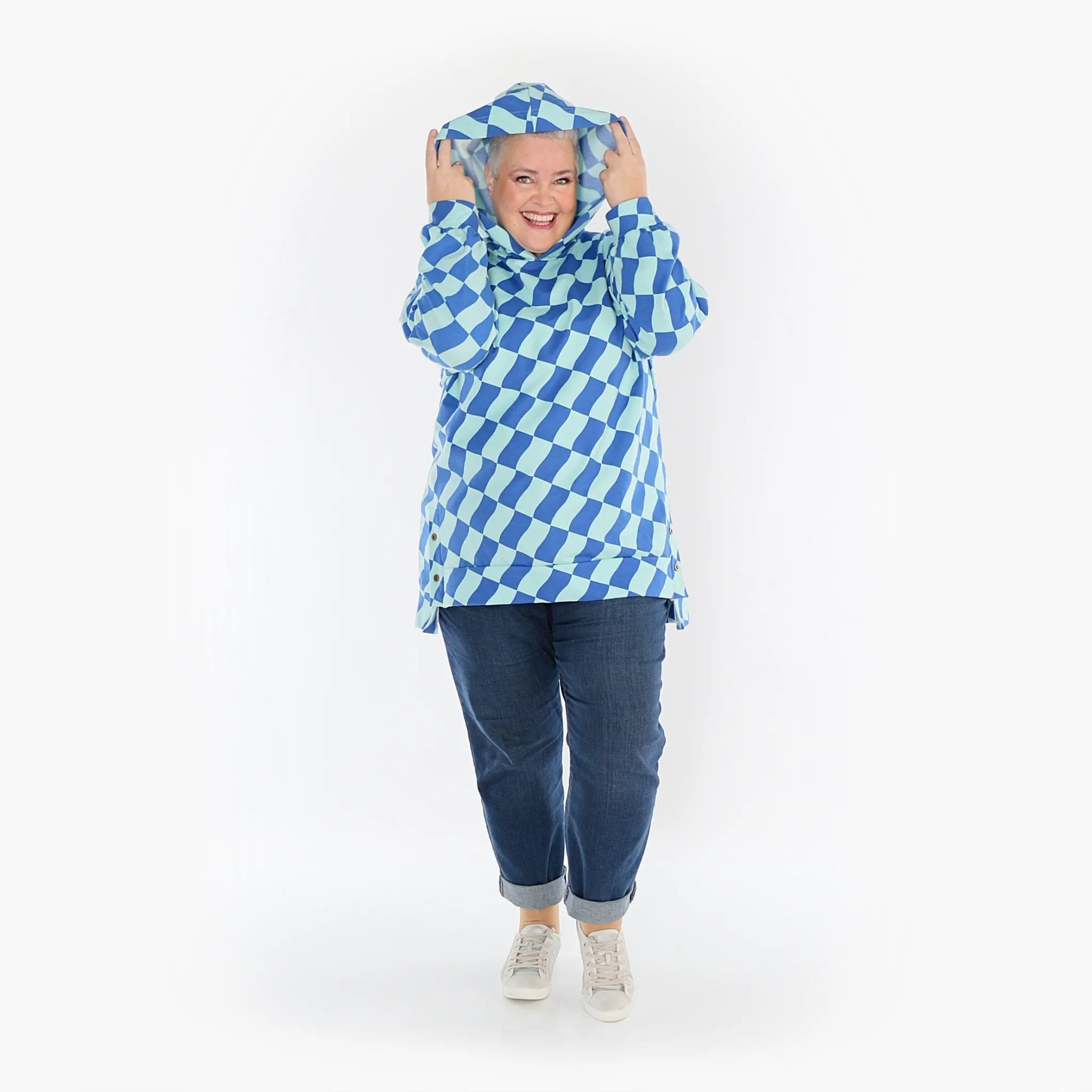  AKH Fashion Bigshirt in gerader Form, aus Baumwolle, 1427.06988, Türkis/Blau, Kariert, Schick