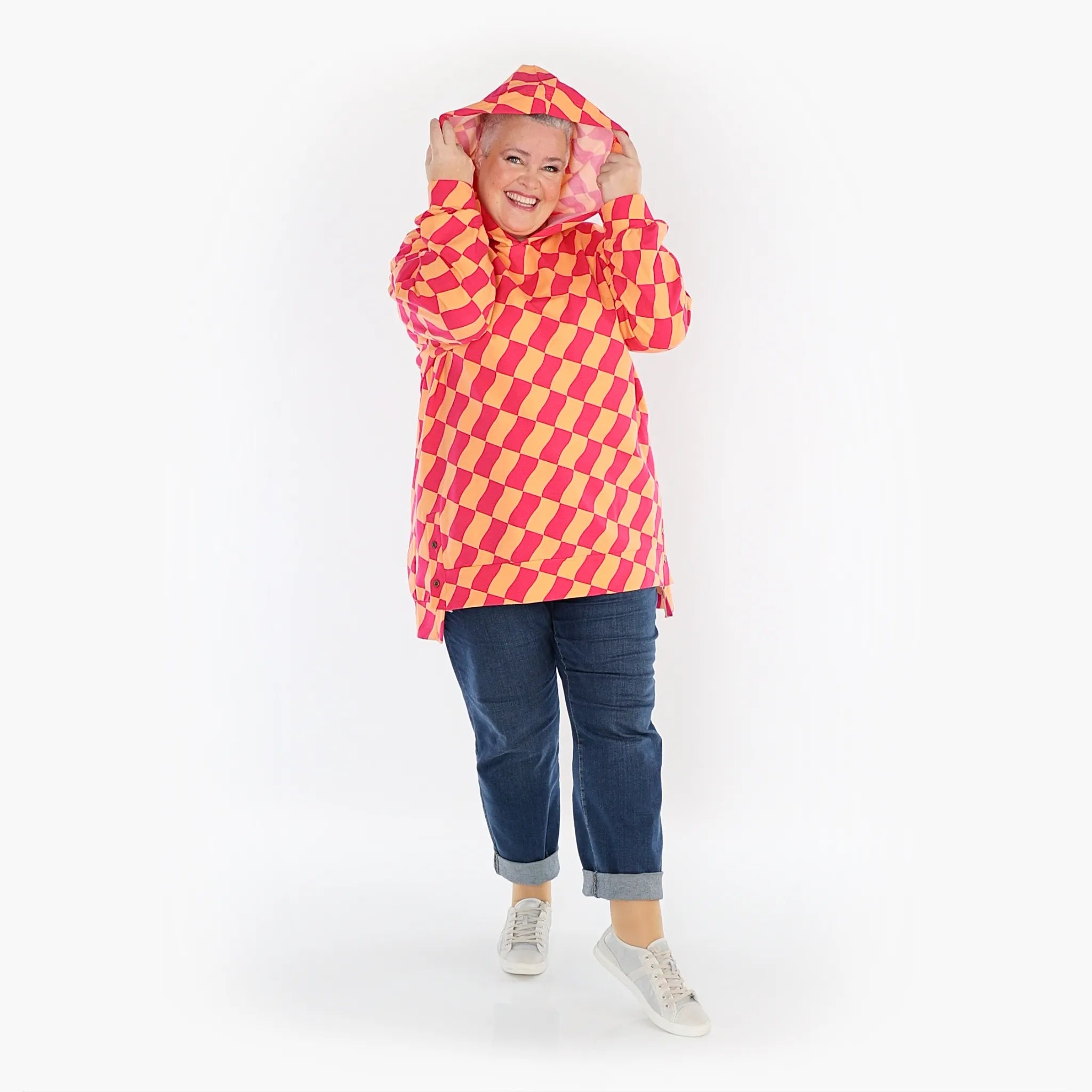  AKH Fashion Bigshirt in gerader Form, aus Baumwolle, 1427.06988, Koralle/Fuchsia, Kariert