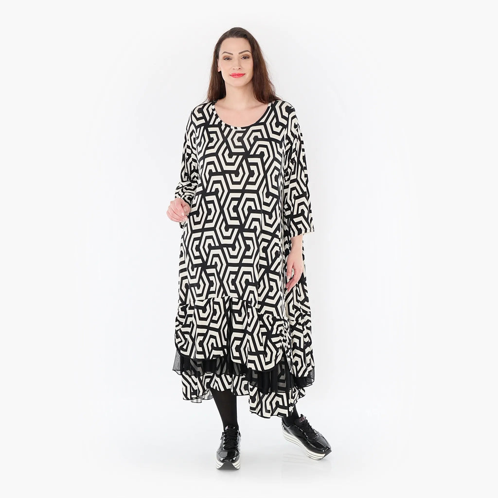  A-Form Kleid von AKH Fashion aus Viskose, 1428.06959, Schwarz/Ecru, Grafik, Schick, Schick