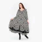  A-Form Kleid von AKH Fashion aus Viskose, 1428.06959, Schwarz/Ecru, Grafik, Schick, Schick