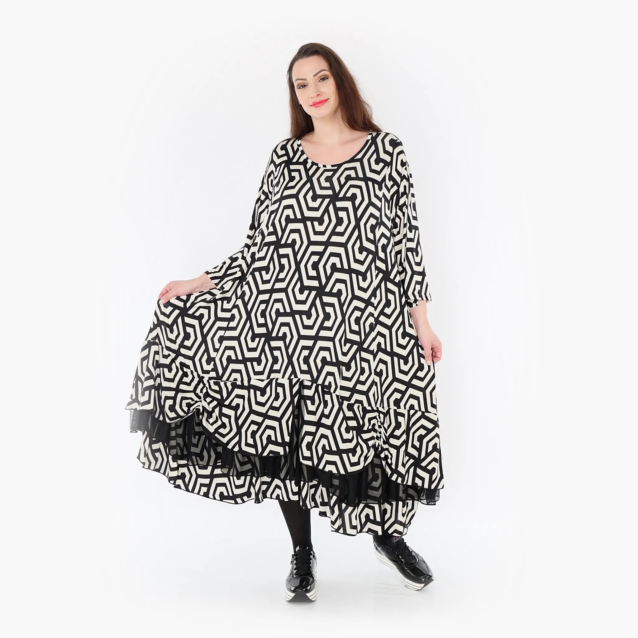  A-Form Kleid von AKH Fashion aus Viskose, 1428.06959, Schwarz/Ecru, Grafik, Schick, Schick