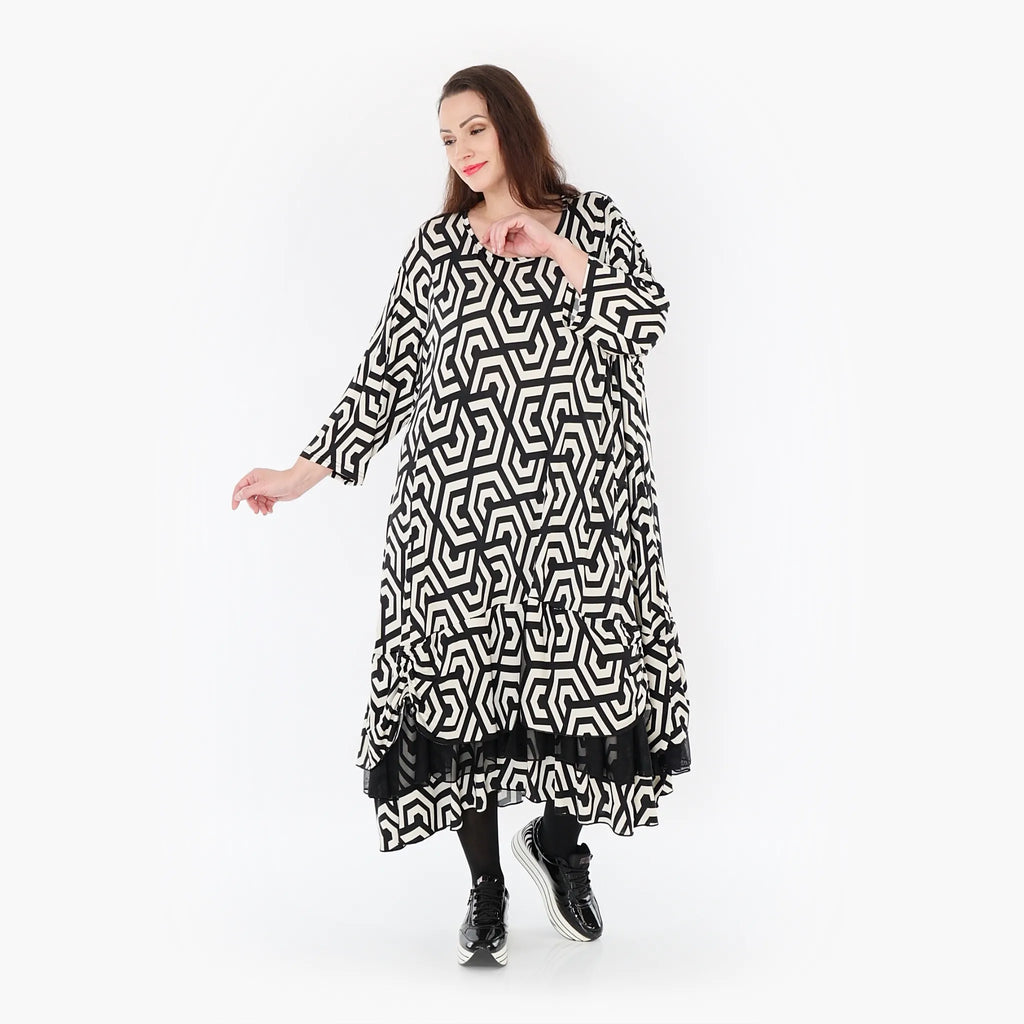  A-Form Kleid von AKH Fashion aus Viskose, 1428.06959, Schwarz/Ecru, Grafik, Schick, Schick