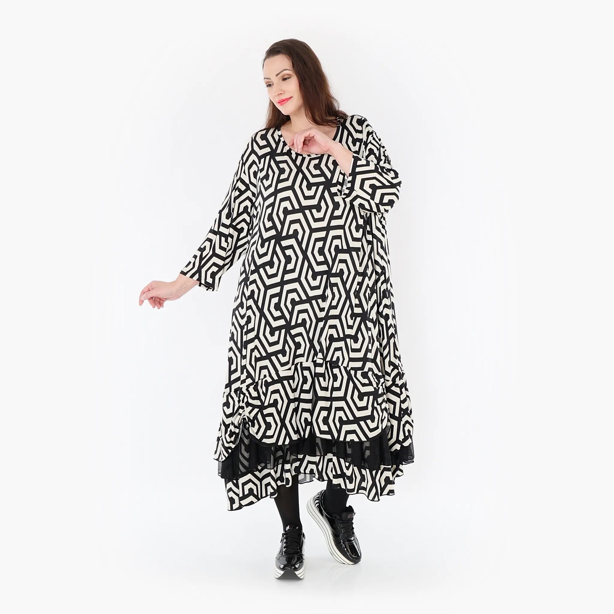  A-Form Kleid von AKH Fashion aus Viskose, 1428.06959, Schwarz/Ecru, Grafik, Schick, Schick