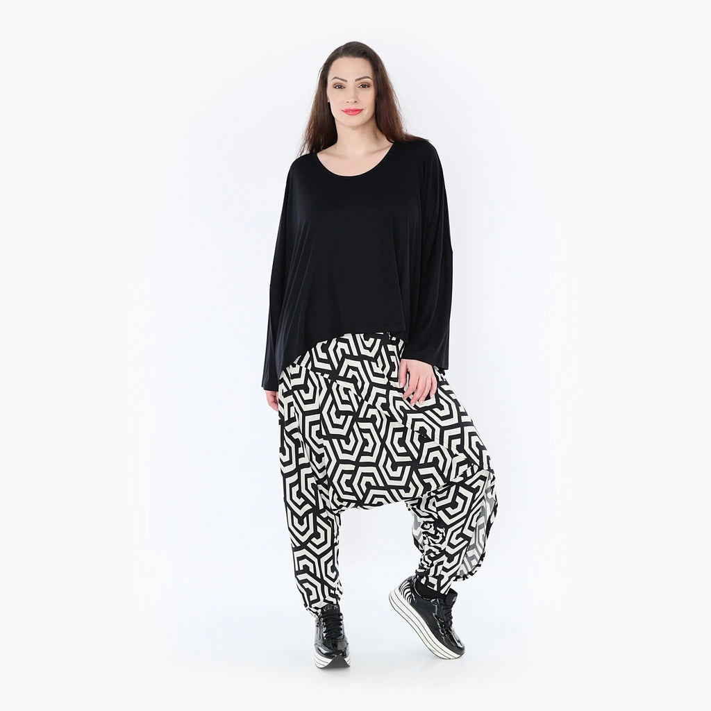  Haremshose von AKH Fashion aus Viskose, 1428.06992, Schwarz/Ecru, Grafik, Schick, Modern