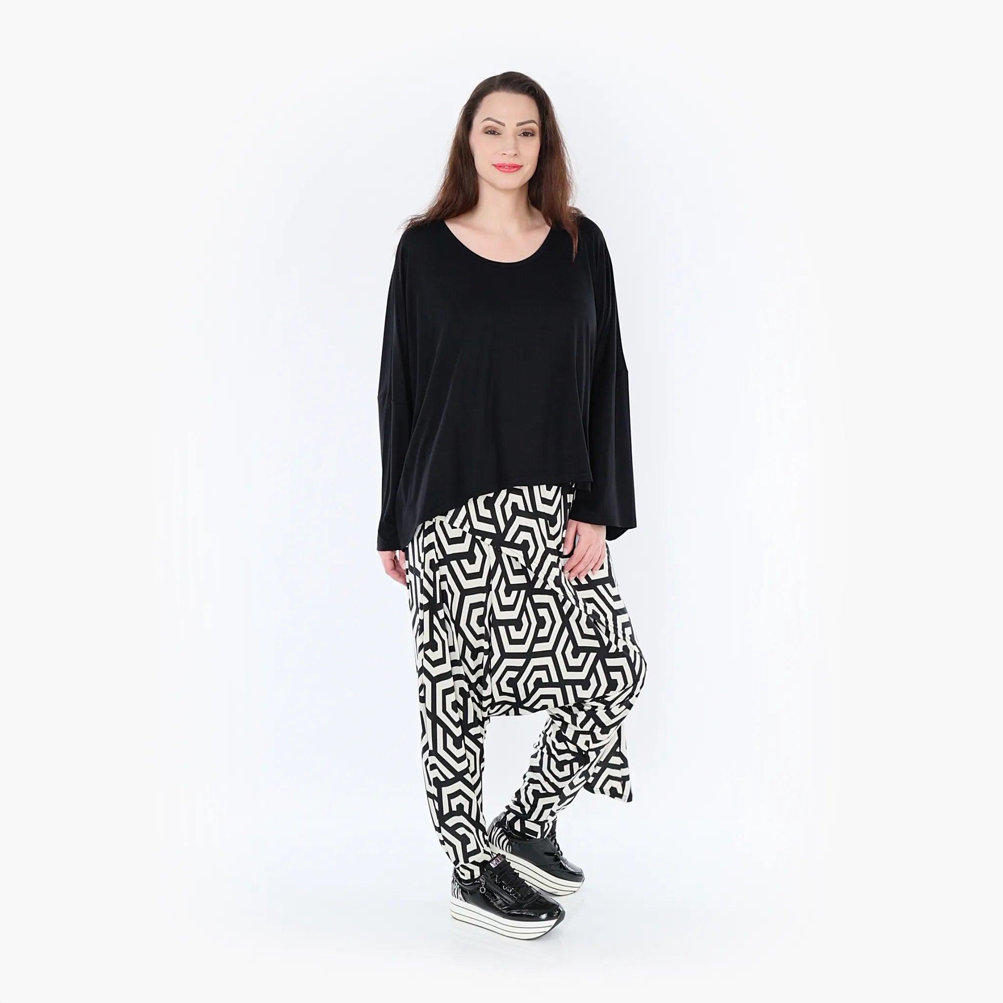  Haremshose von AKH Fashion aus Viskose, 1428.06992, Schwarz/Ecru, Grafik, Schick, Modern