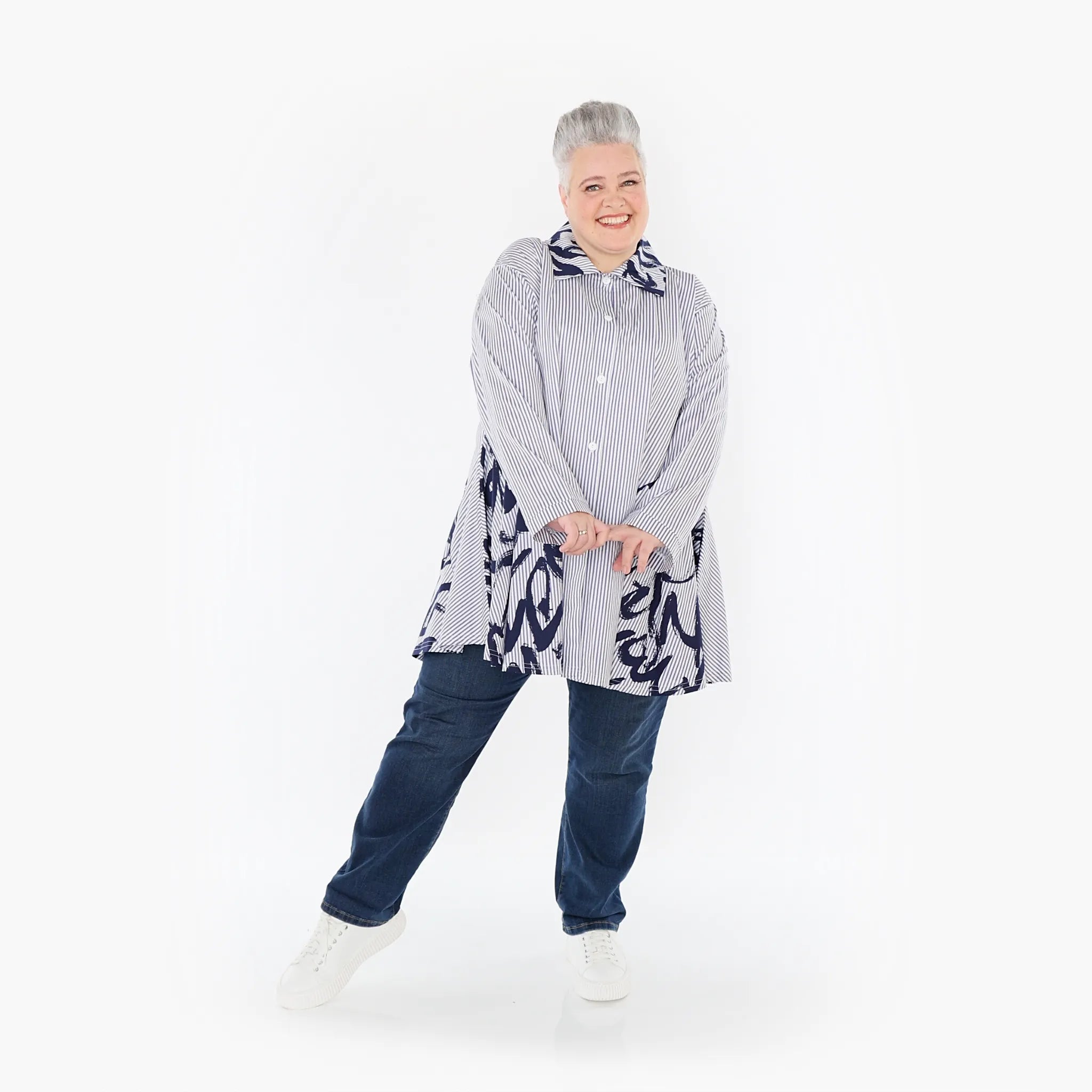  AKH Fashion Bluse in Glocken-Form, aus Baumwolle, 1435.06795, Weiß/Blau, Vichy-Streifen