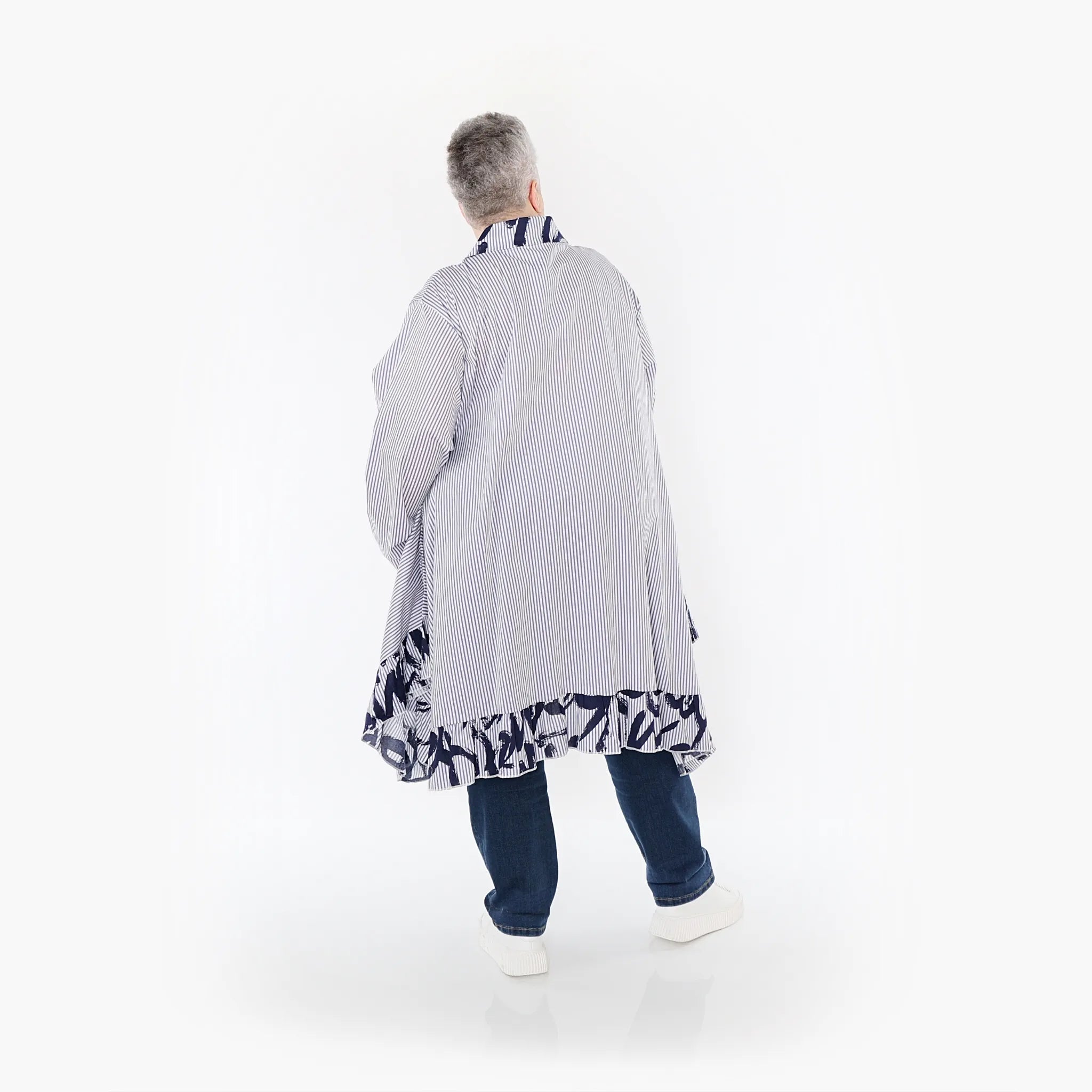  A-Form Bluse von AKH Fashion aus Baumwolle, 1435.06917, Weiß/Blau, Vichy-Streifen, Schick