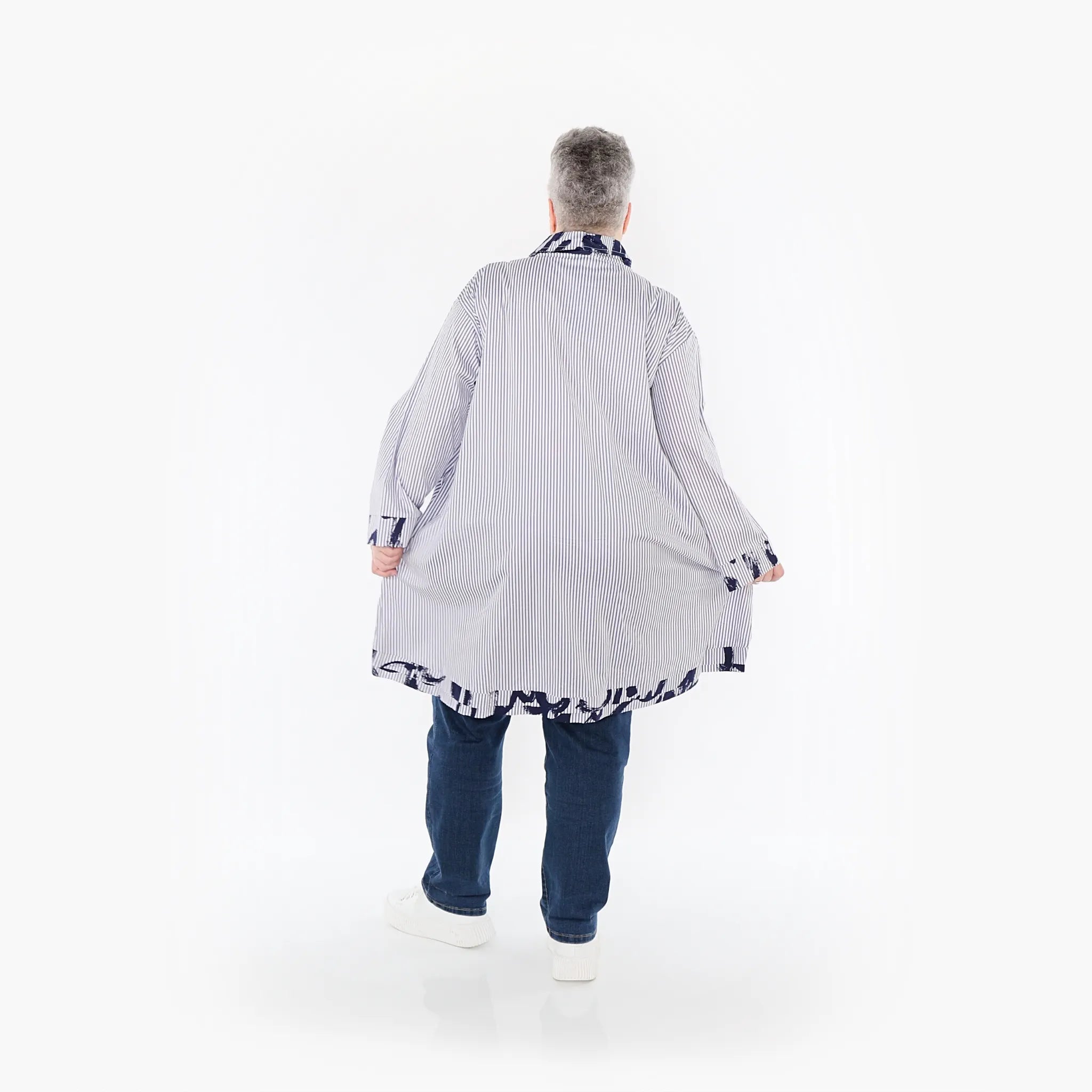  A-Form Bluse von AKH Fashion aus Baumwolle, 1435.07010, Weiß/Blau, Vichy-Streifen, Schick