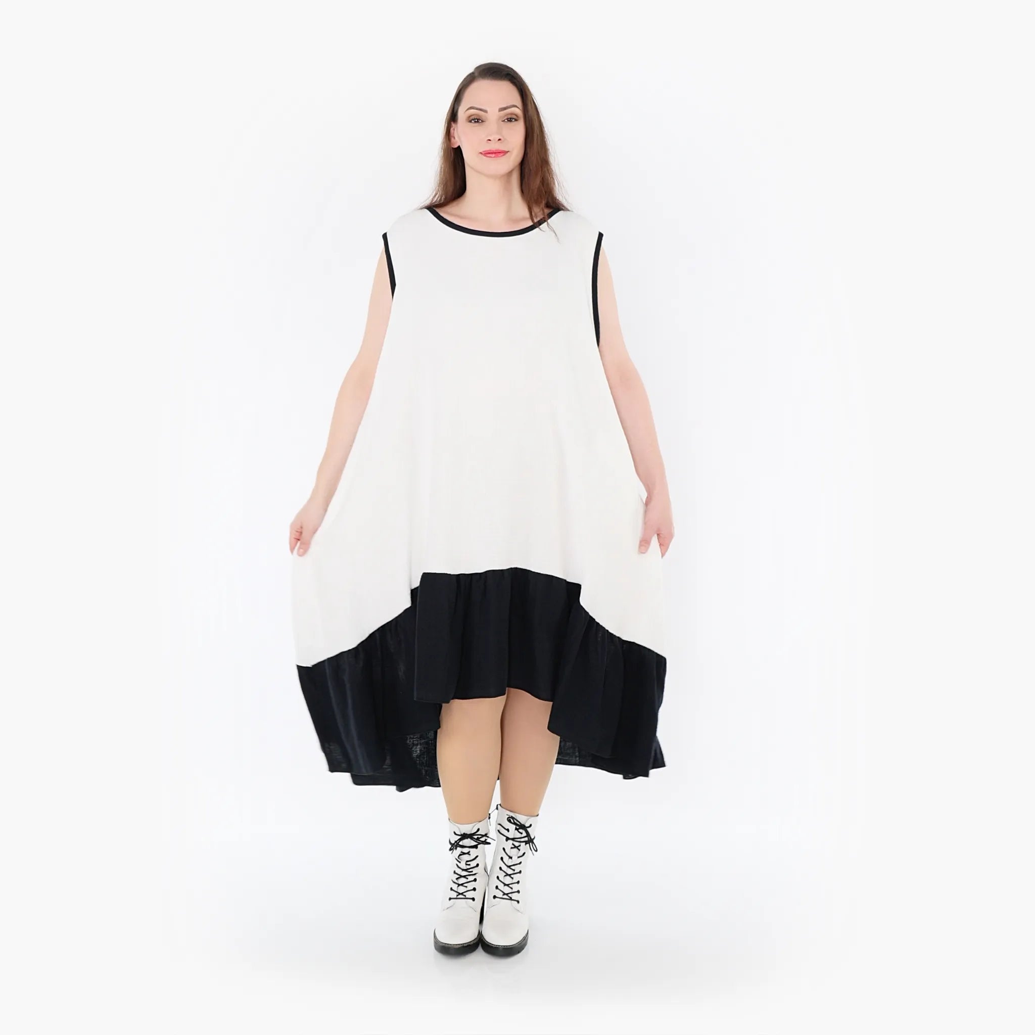  A-Form Kleid von AKH Fashion aus Baumwolle, 1440.07023, Schwarz/Weiß, Schick, Modern