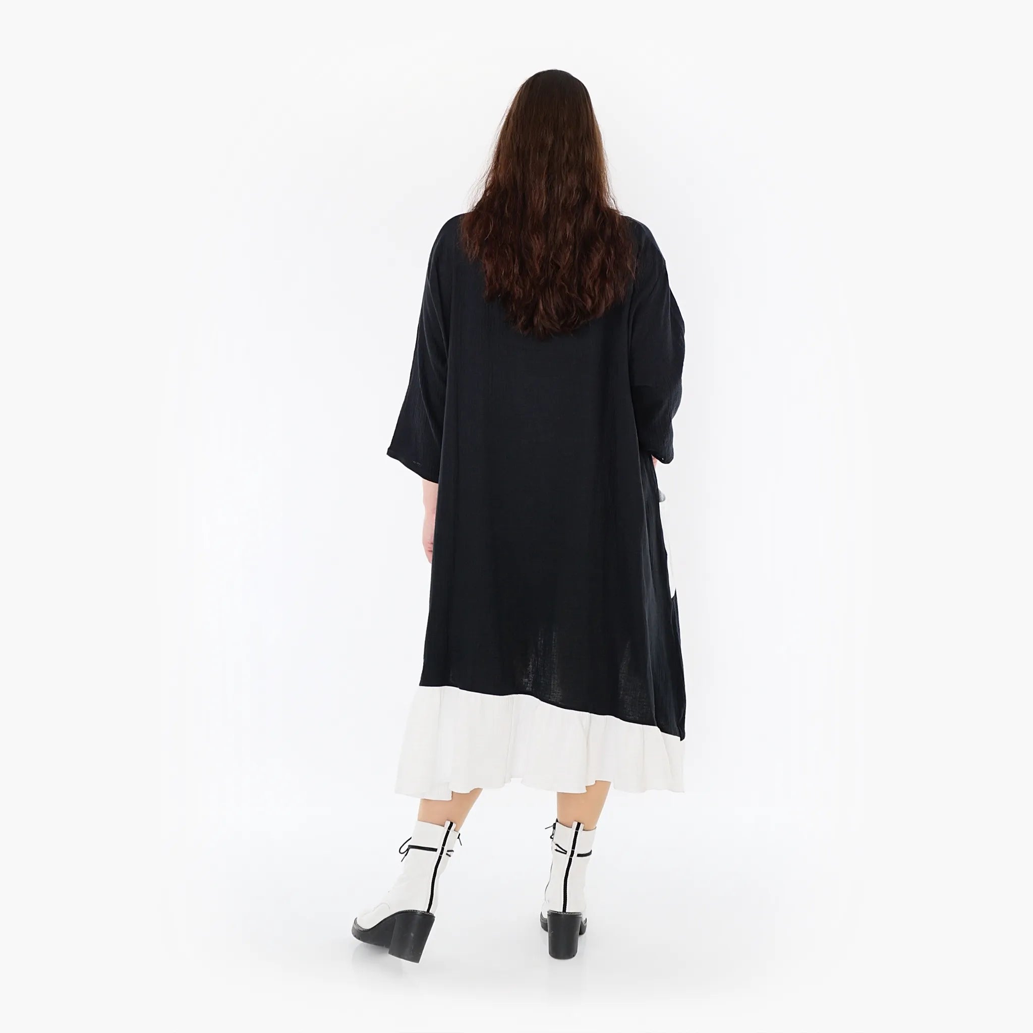  AKH Fashion Kleid in asymmetrischer Form, aus Baumwolle, 1440.07024, Schwarz/Weiß, Schick