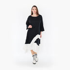  AKH Fashion Kleid in asymmetrischer Form, aus Baumwolle, 1440.07024, Schwarz/Weiß, Schick