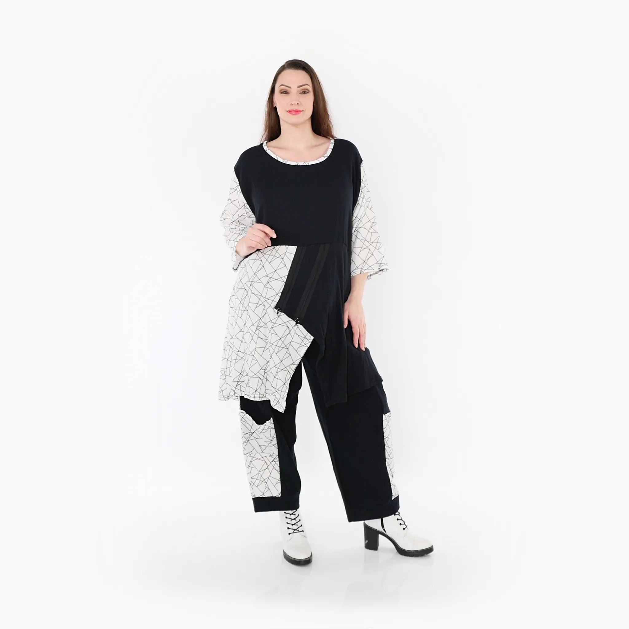  A-Form Bigshirt von AKH Fashion aus Baumwolle, 1441.06894, Schwarz/Weiß, Schick, Modern