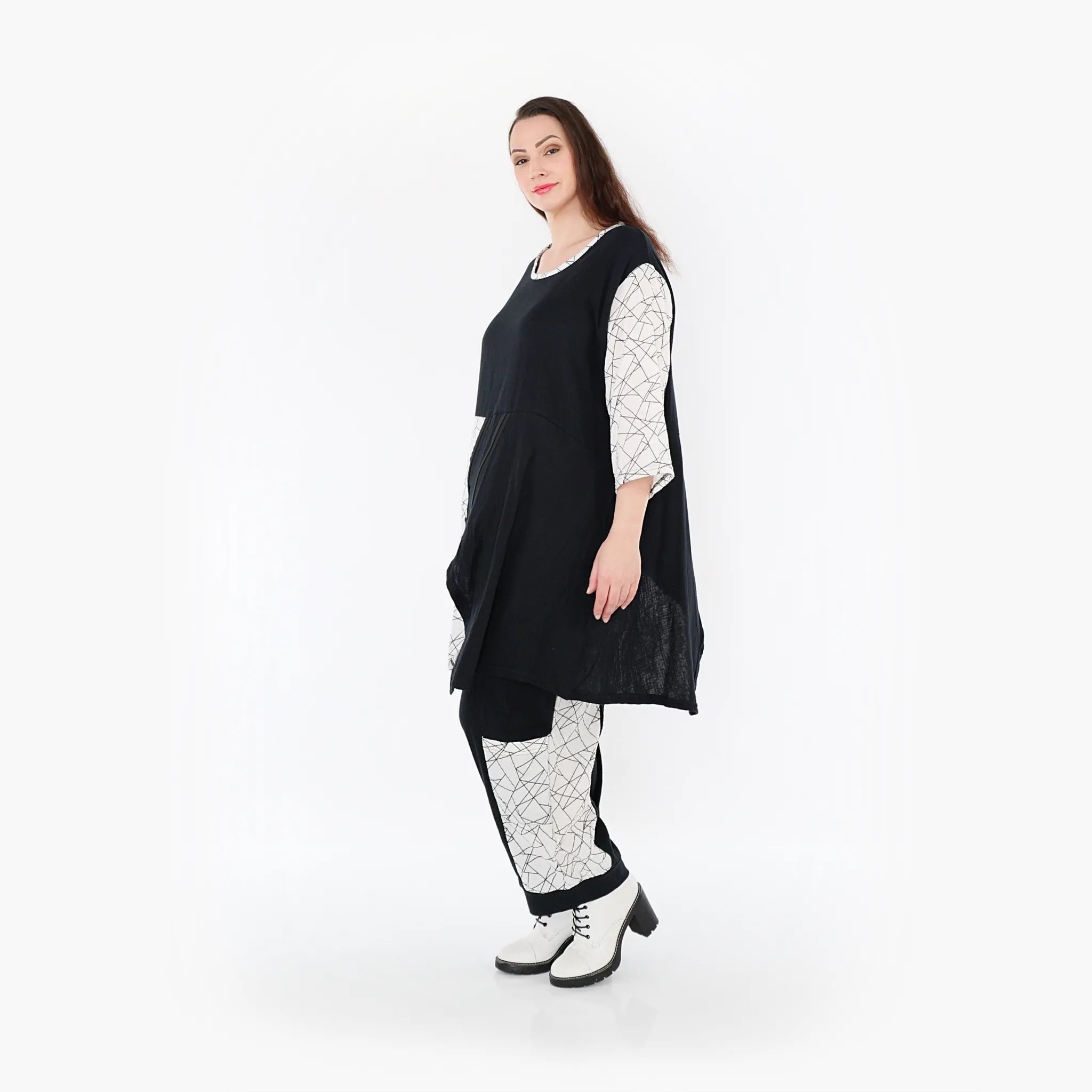  A-Form Bigshirt von AKH Fashion aus Baumwolle, 1441.06894, Schwarz/Weiß, Schick, Modern