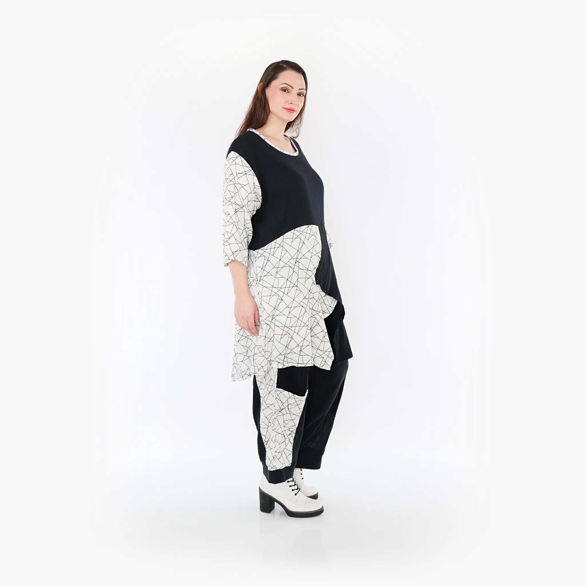  A-Form Bigshirt von AKH Fashion aus Baumwolle, 1441.06894, Schwarz/Weiß, Schick, Modern