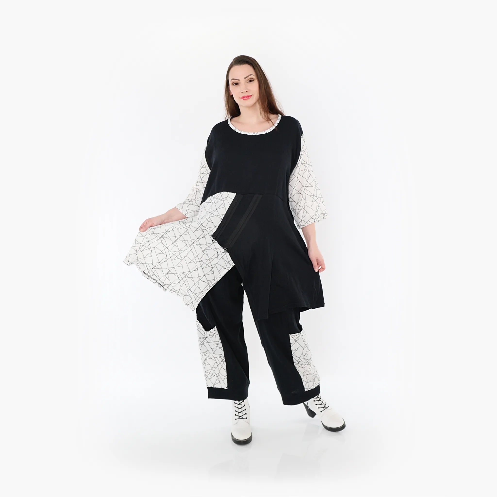  A-Form Bigshirt von AKH Fashion aus Baumwolle, 1441.06894, Schwarz/Weiß, Schick, Modern