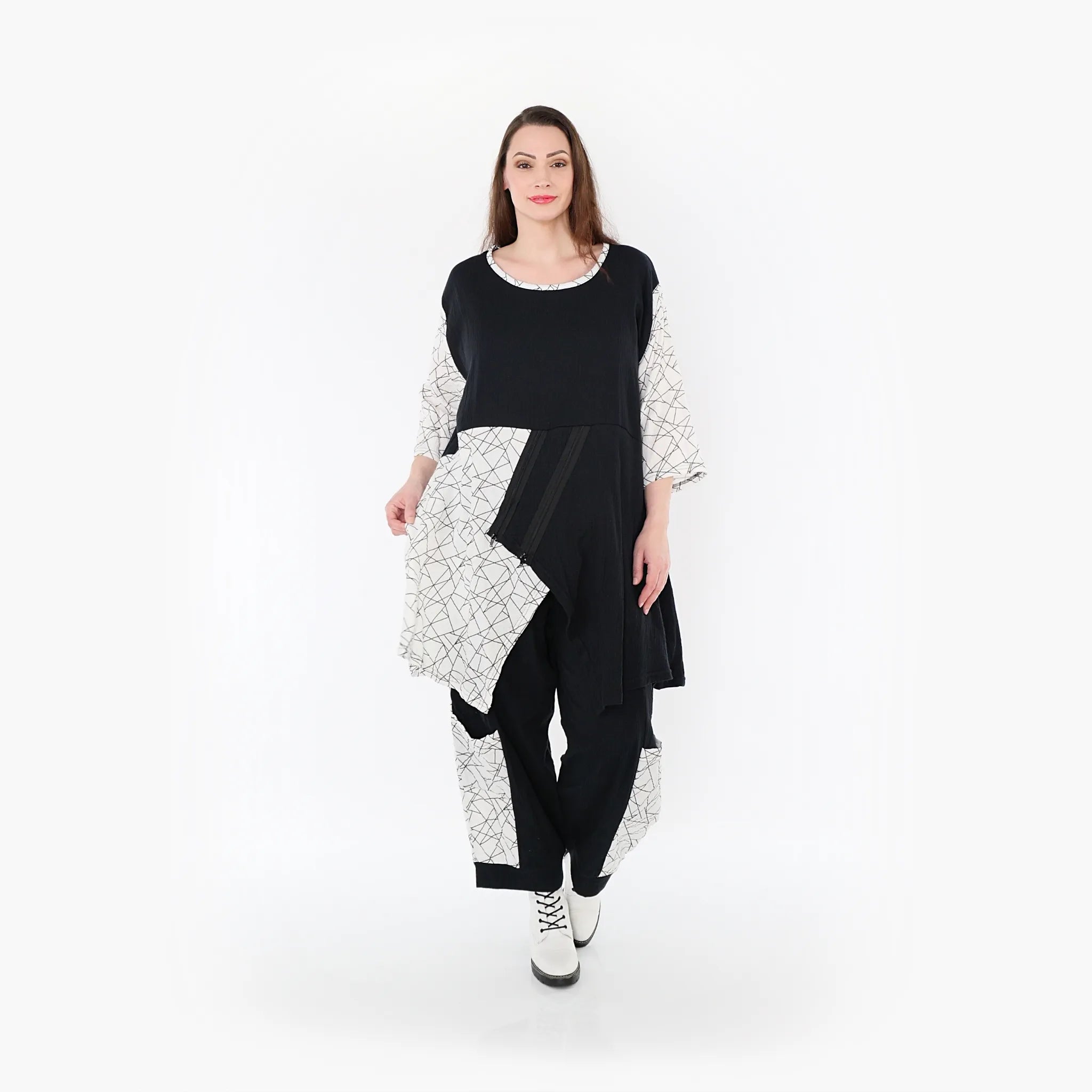  A-Form Bigshirt von AKH Fashion aus Baumwolle, 1441.06894, Schwarz/Weiß, Schick, Modern
