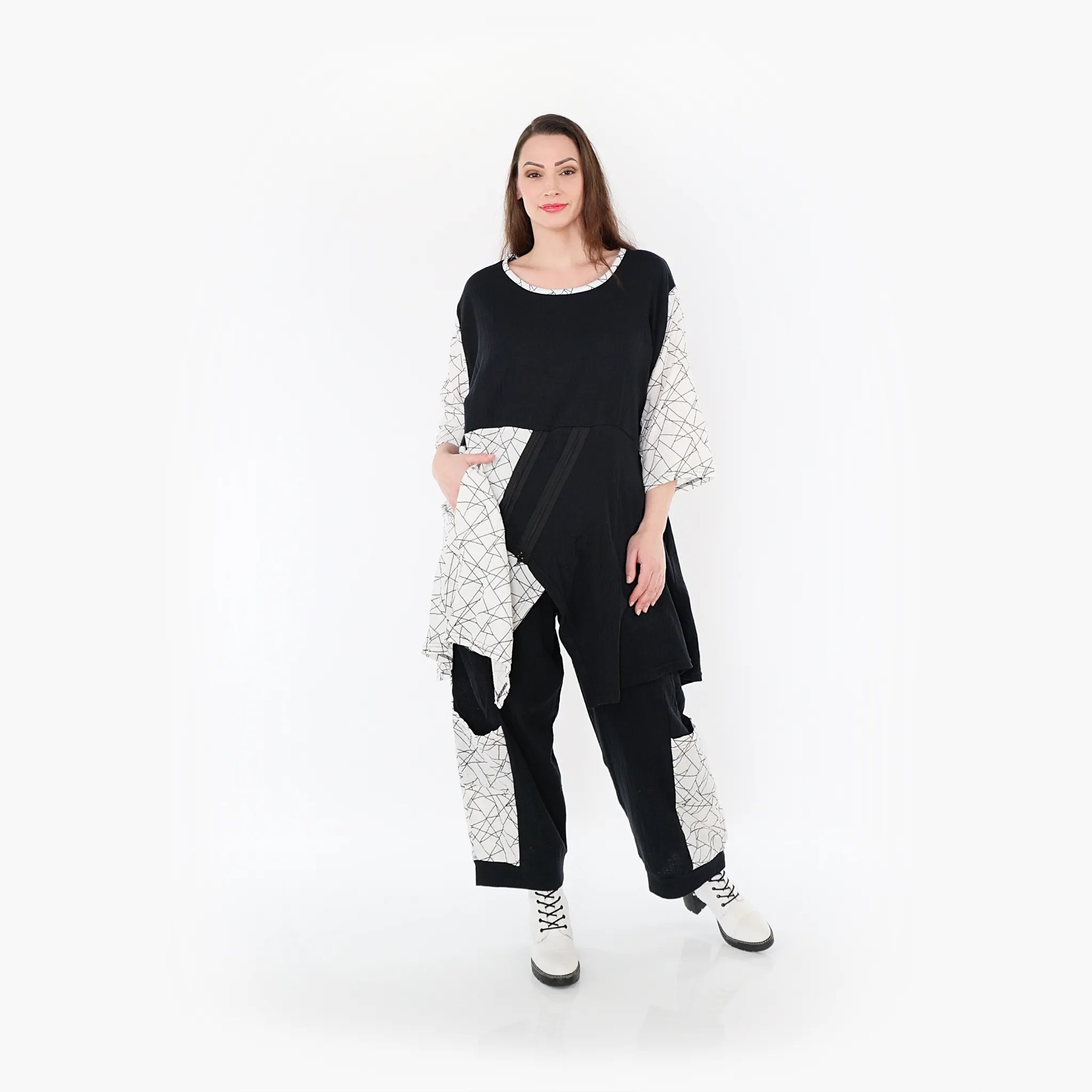  A-Form Bigshirt von AKH Fashion aus Baumwolle, 1441.06894, Schwarz/Weiß, Schick, Modern