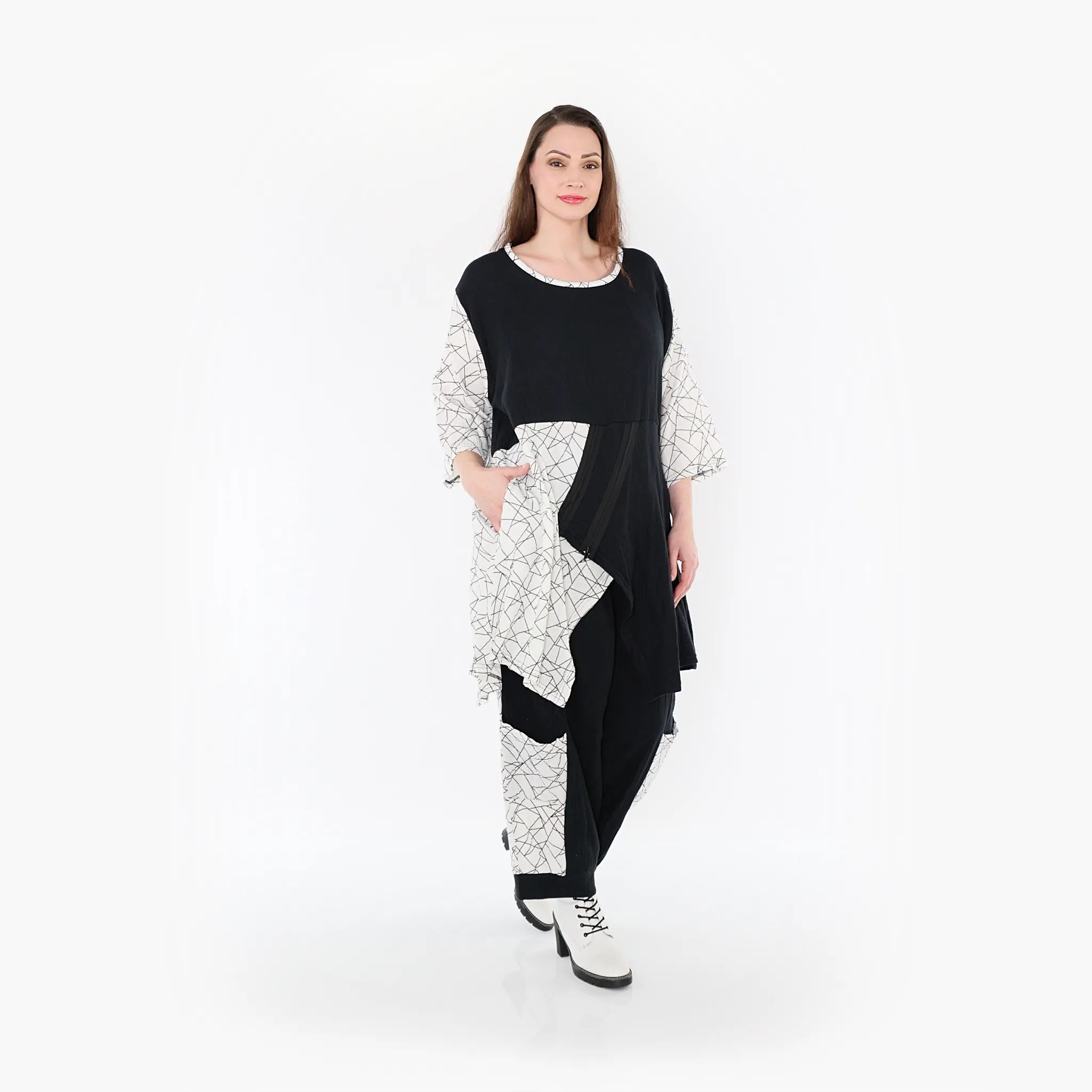  A-Form Bigshirt von AKH Fashion aus Baumwolle, 1441.06894, Schwarz/Weiß, Schick, Modern