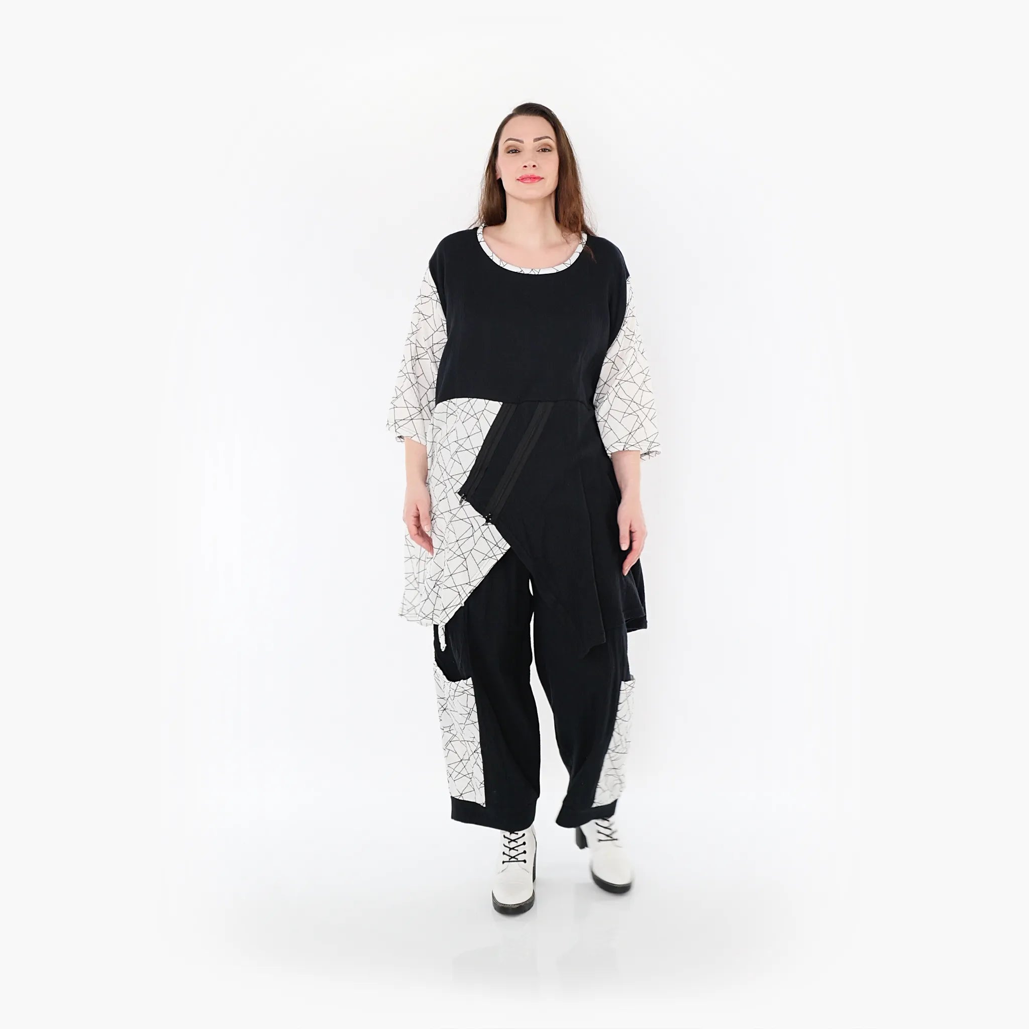  A-Form Bigshirt von AKH Fashion aus Baumwolle, 1441.06894, Schwarz/Weiß, Schick, Modern