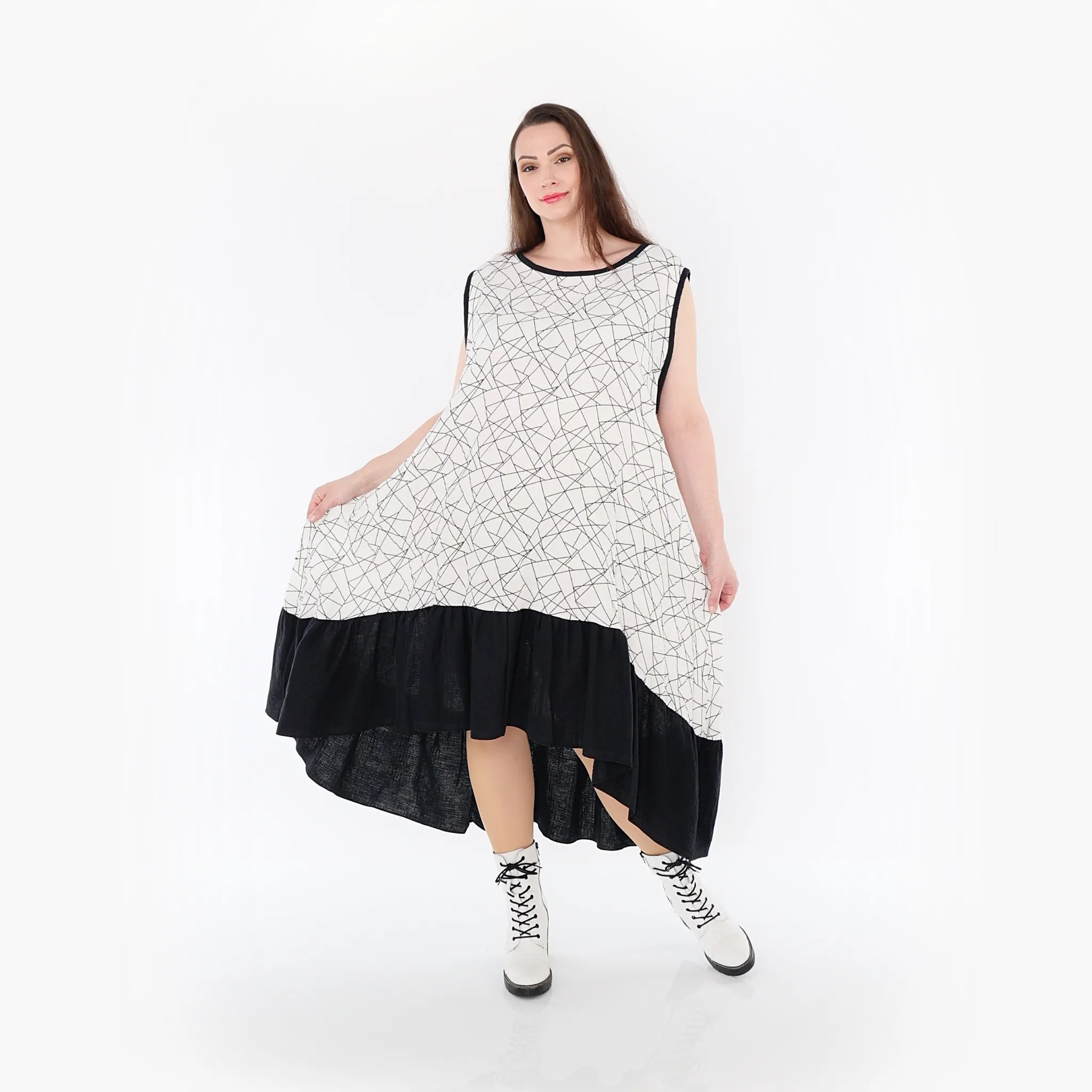  A-Form Kleid von AKH Fashion aus Baumwolle, 1441.07023, Schwarz/Weiß, Schick, Modern