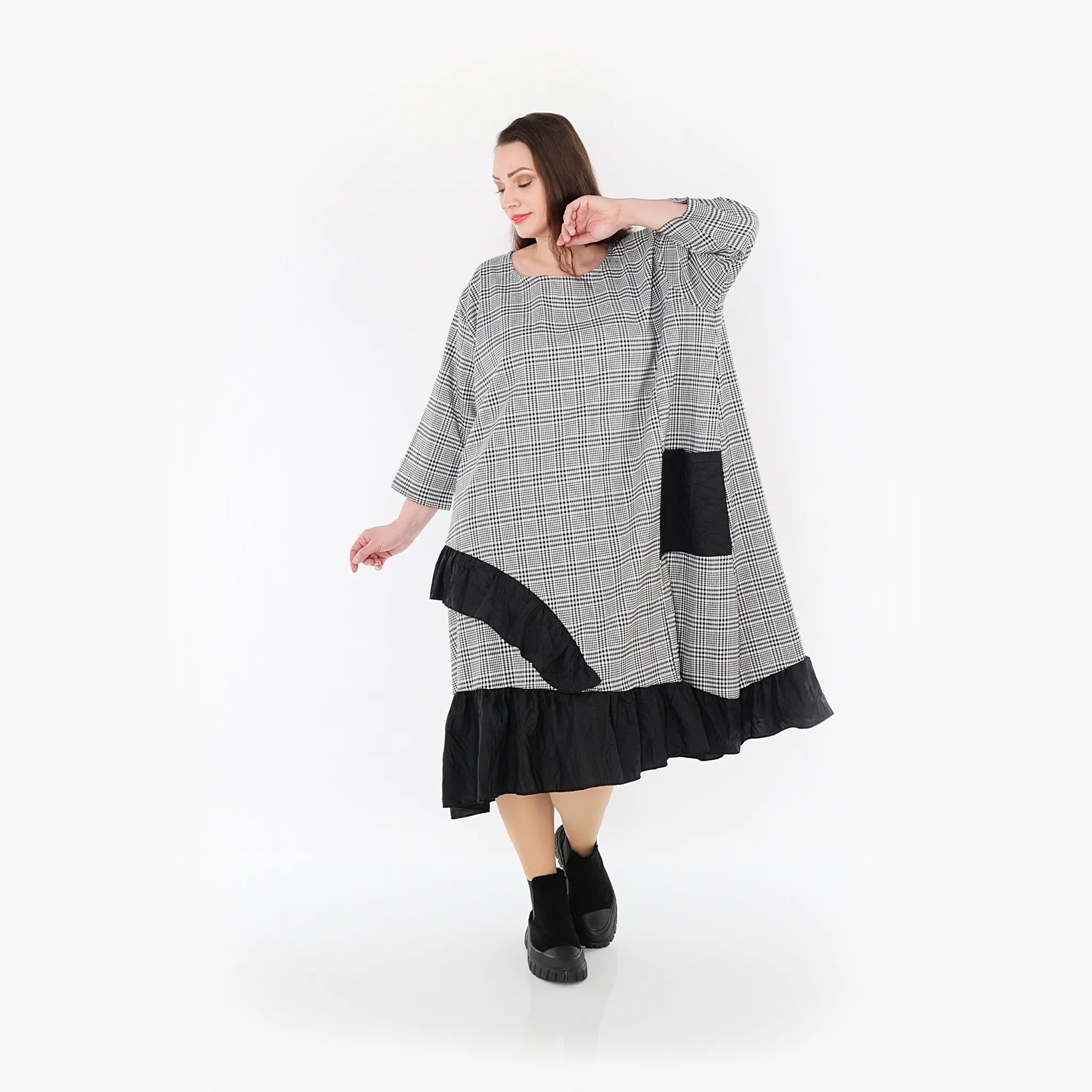  AKH Fashion Kleid in asymmetrischer Form, aus Baumwolle, 1444.07024, Schwarz/Weiß, Schick