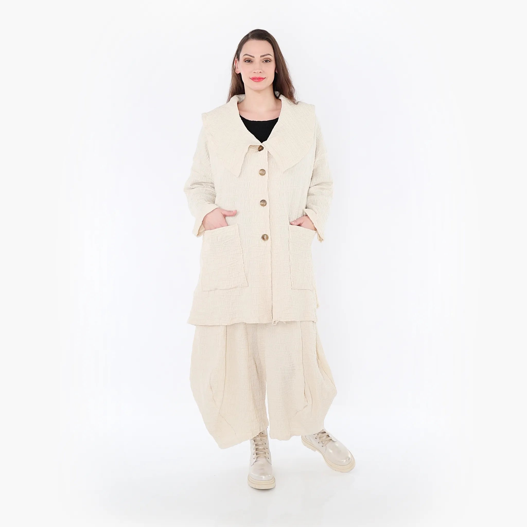  A-Form Jacke von AKH Fashion aus Baumwolle, 1447.06070, Ecru, Streifen, Schick, Modern