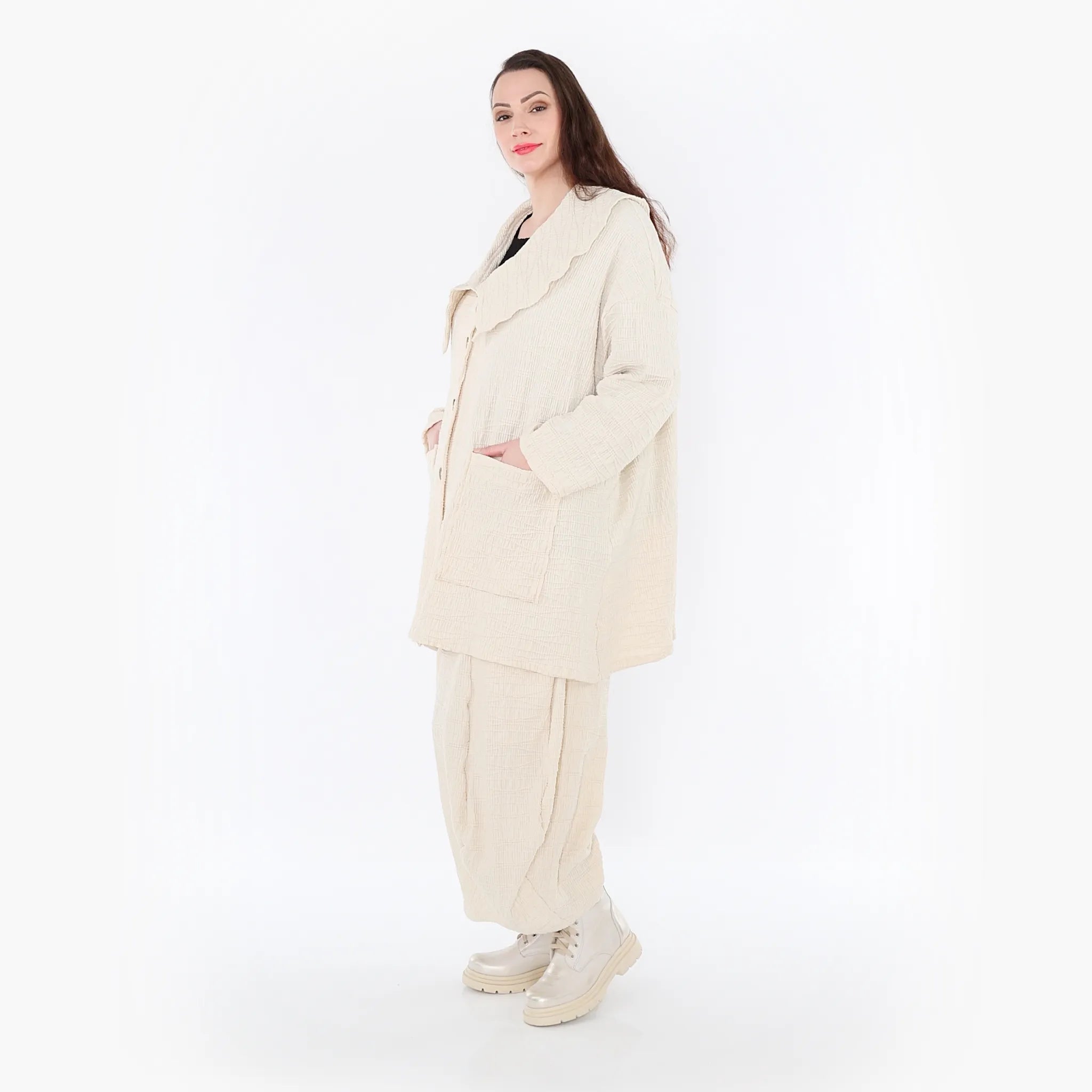  A-Form Jacke von AKH Fashion aus Baumwolle, 1447.06070, Ecru, Streifen, Schick, Modern