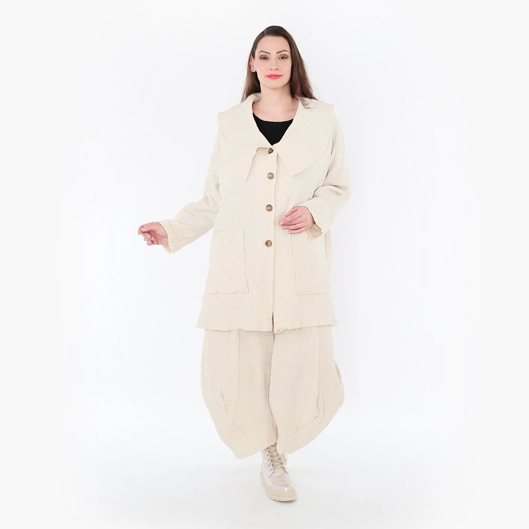  A-Form Jacke von AKH Fashion aus Baumwolle, 1447.06070, Ecru, Streifen, Schick, Modern