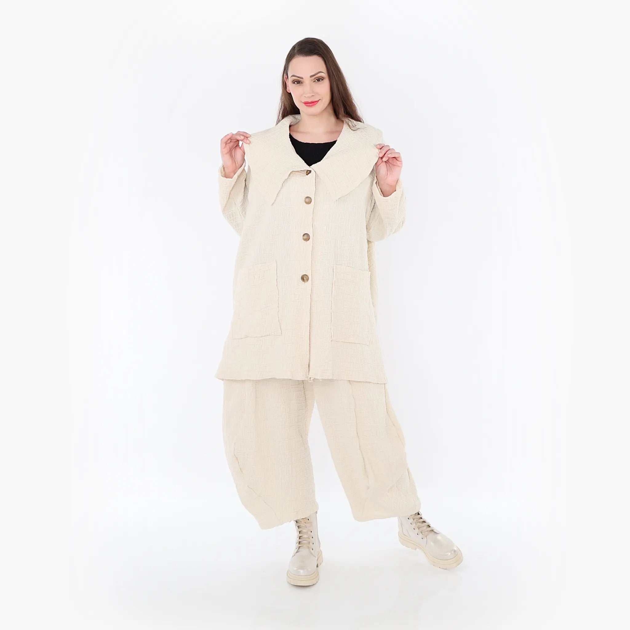  A-Form Jacke von AKH Fashion aus Baumwolle, 1447.06070, Ecru, Streifen, Schick, Modern