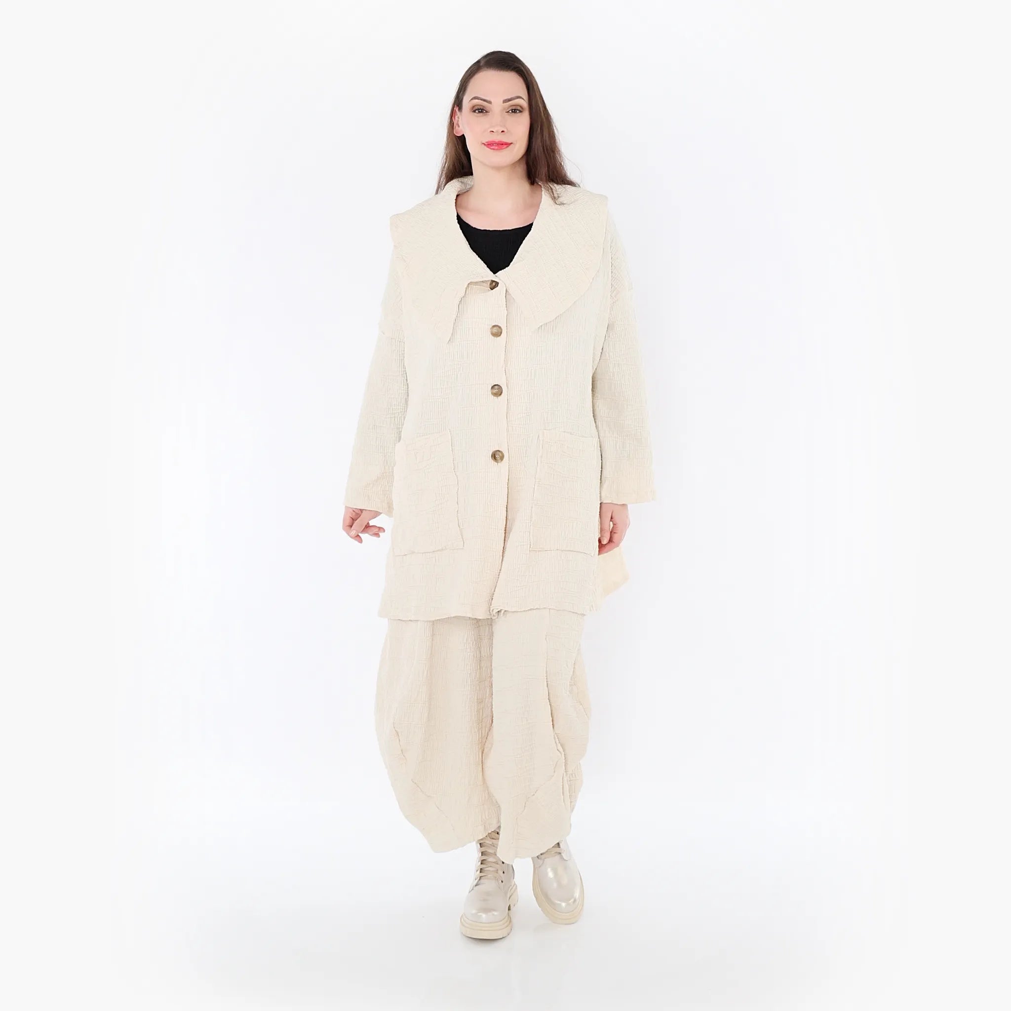  A-Form Jacke von AKH Fashion aus Baumwolle, 1447.06070, Ecru, Streifen, Schick, Modern