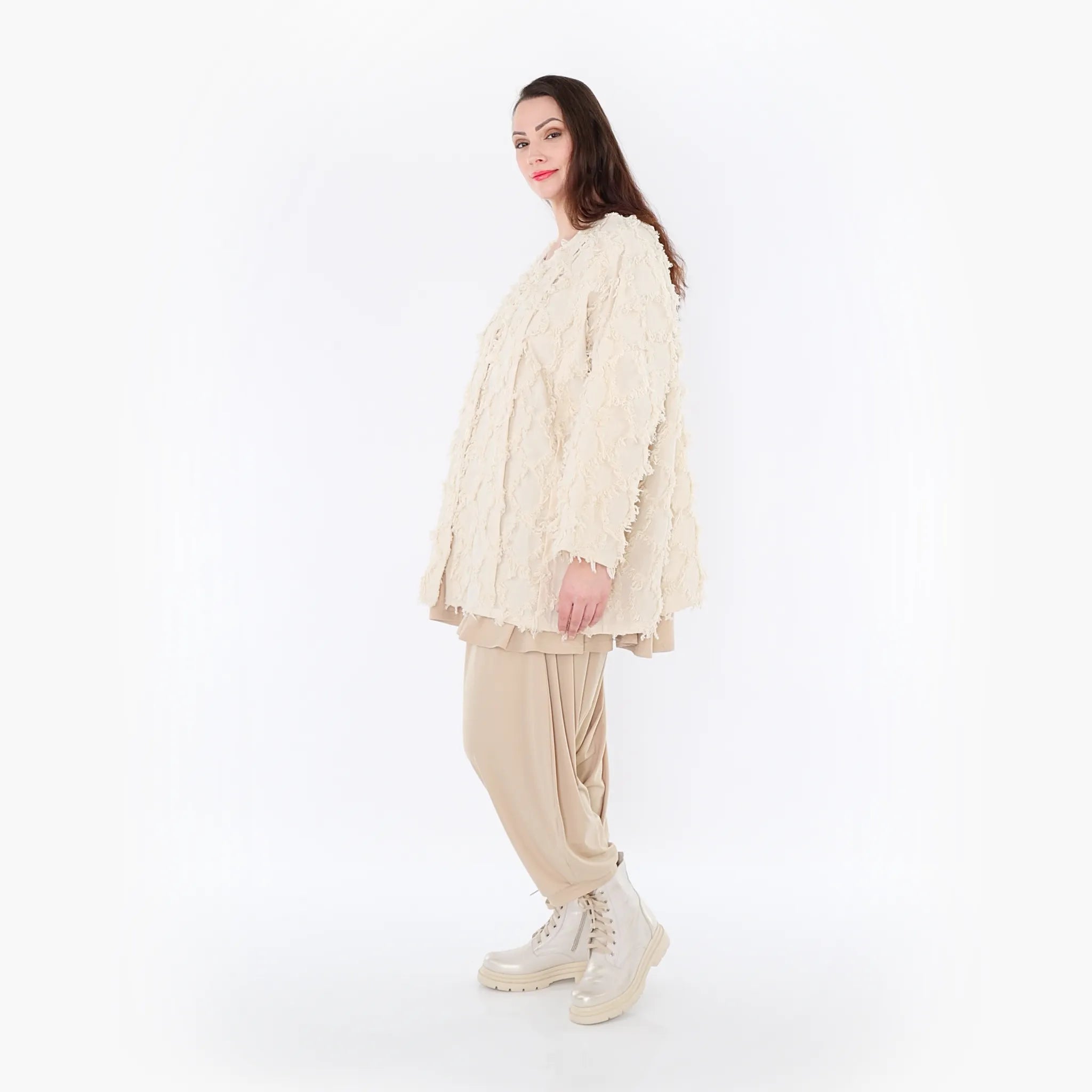 AKH Fashion Jacke in kastiger Form, aus Baumwolle, 1449.07039, Beige, Raute, Schick