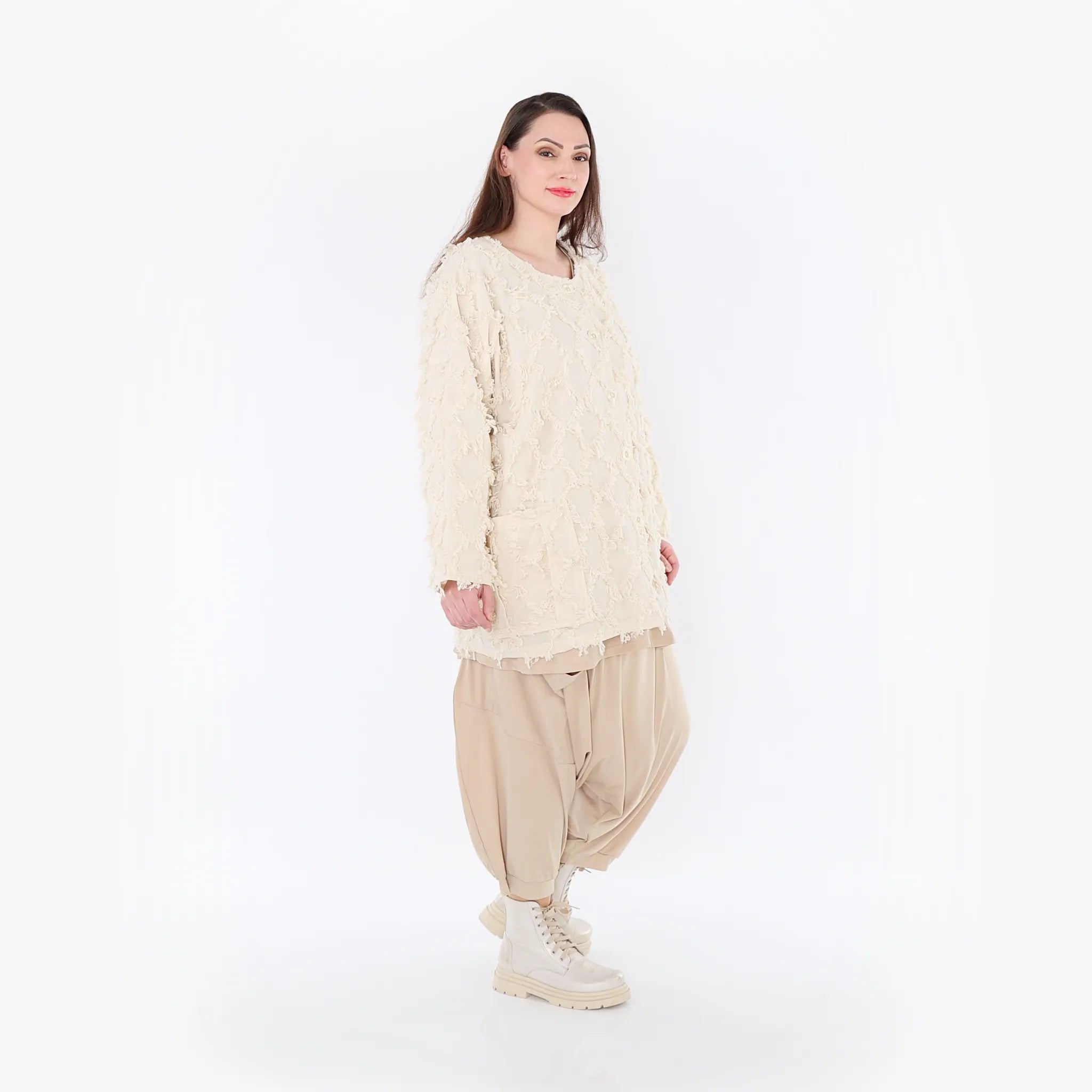  AKH Fashion Jacke in kastiger Form, aus Baumwolle, 1449.07039, Beige, Raute, Schick