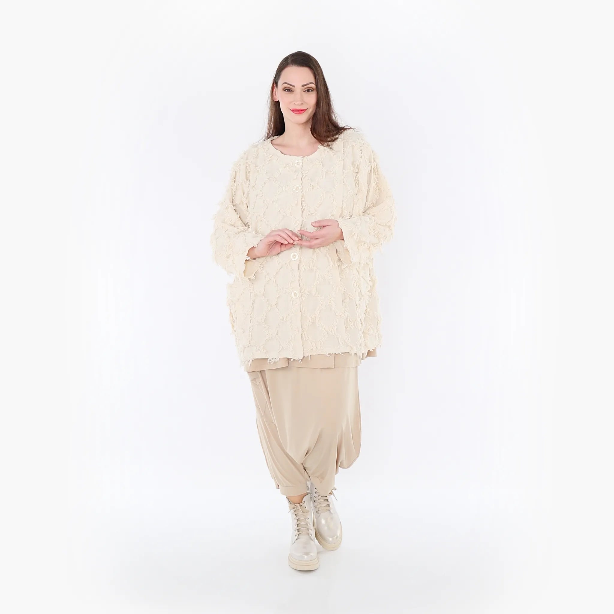  AKH Fashion Jacke in kastiger Form, aus Baumwolle, 1449.07039, Beige, Raute, Schick