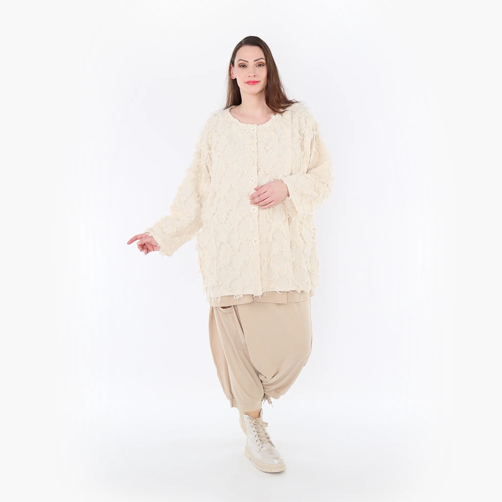  AKH Fashion Jacke in kastiger Form, aus Baumwolle, 1449.07039, Beige, Raute, Schick