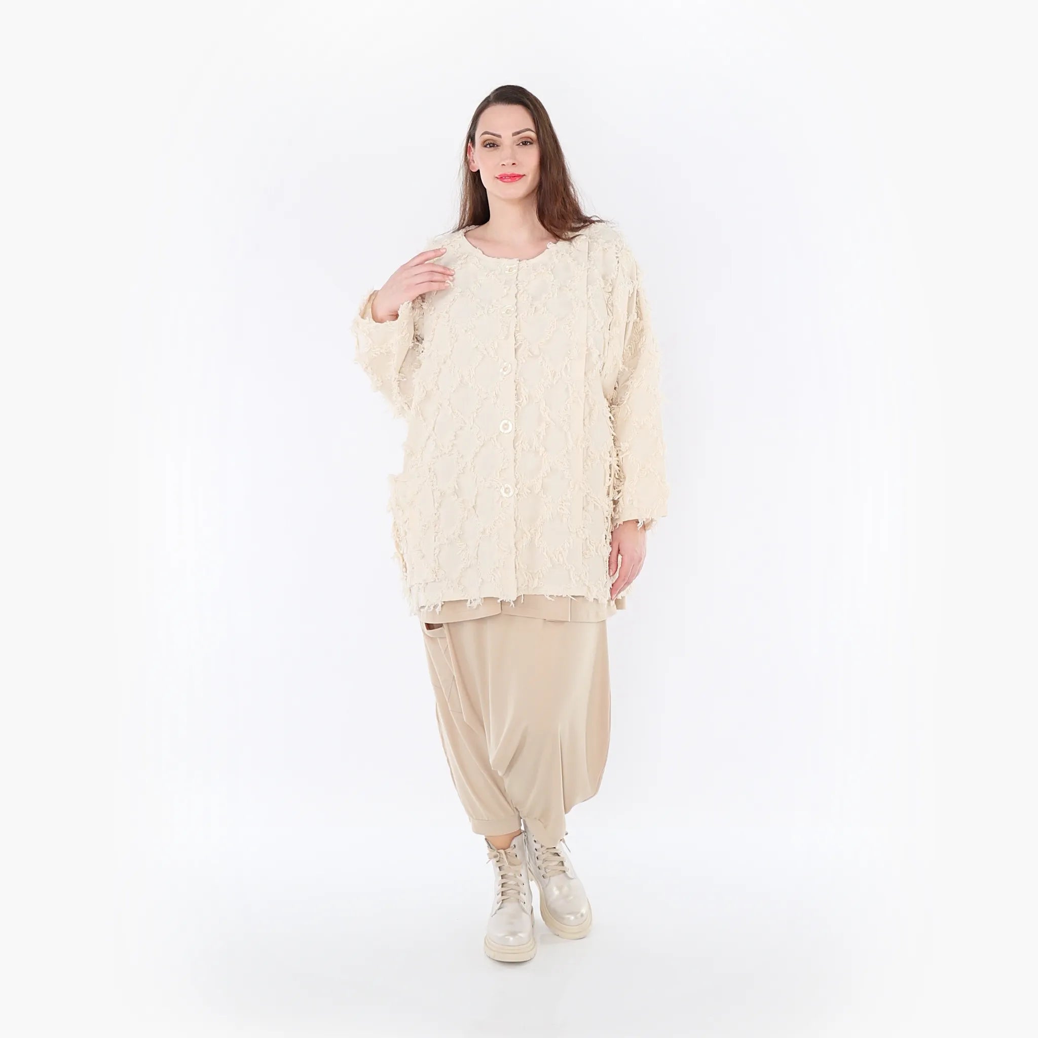  AKH Fashion Jacke in kastiger Form, aus Baumwolle, 1449.07039, Beige, Raute, Schick