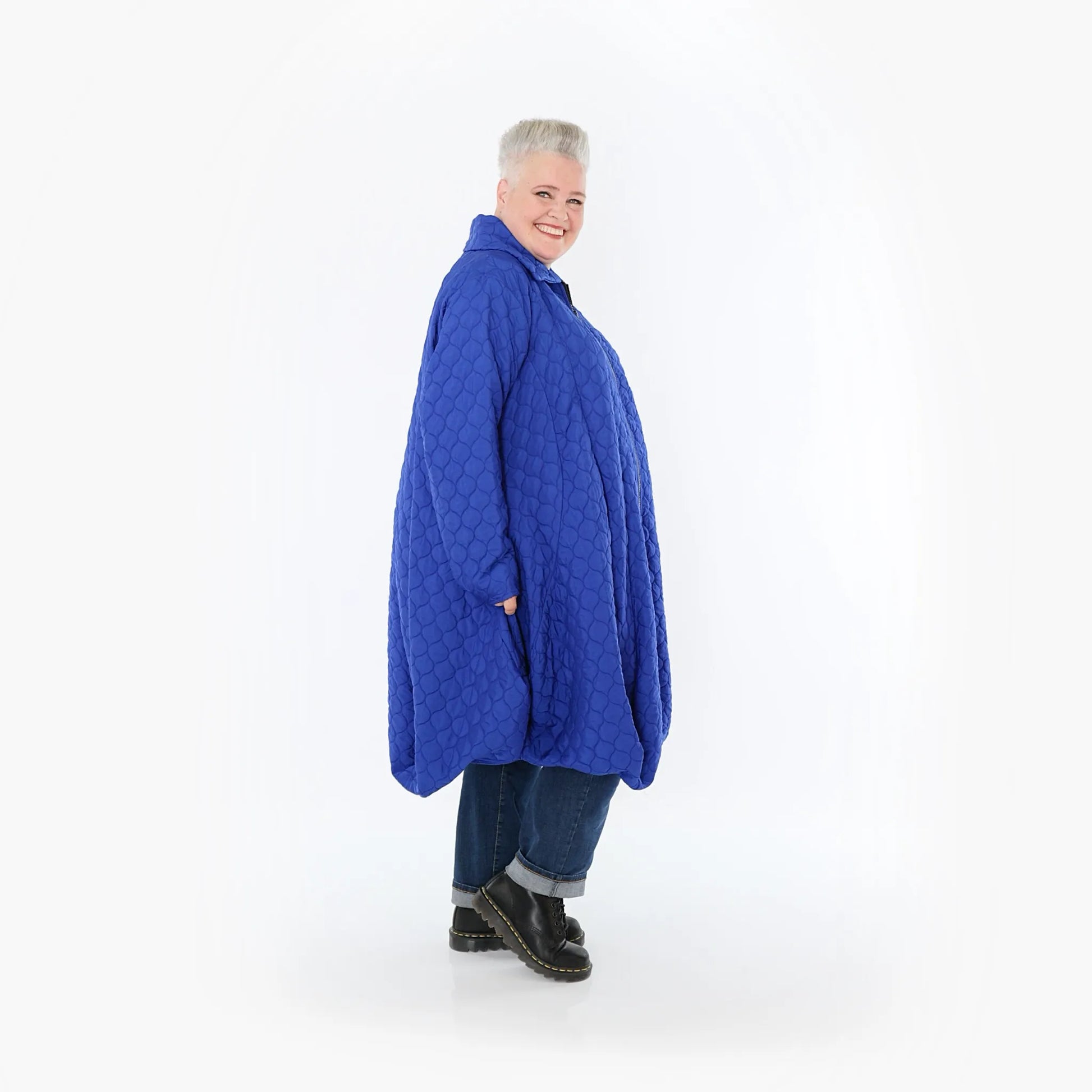  Ballonmantel von AKH Fashion aus Materialmix, 1450.00142, Royalblau, Jacquard, Schick