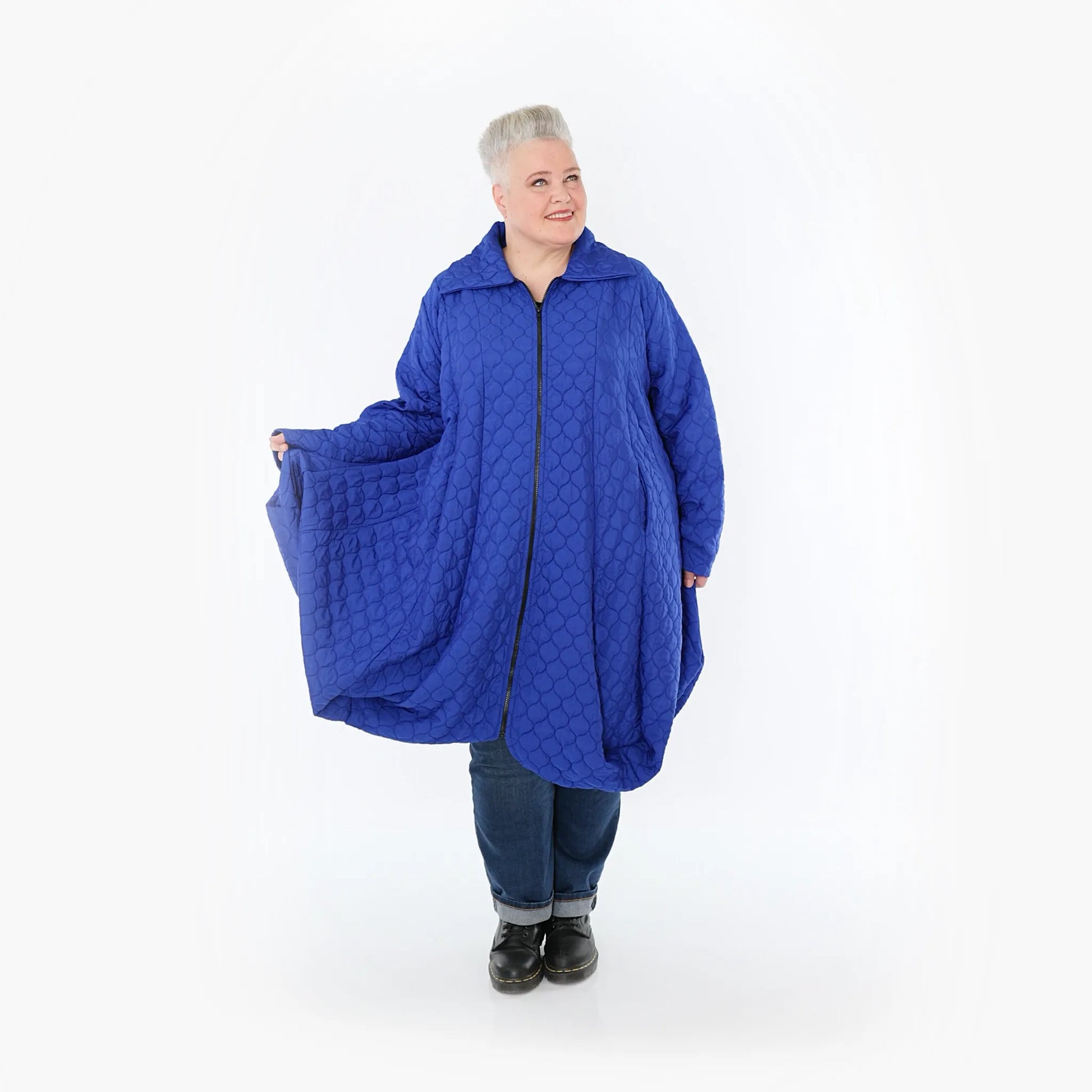  Ballonmantel von AKH Fashion aus Materialmix, 1450.00142, Royalblau, Jacquard, Schick