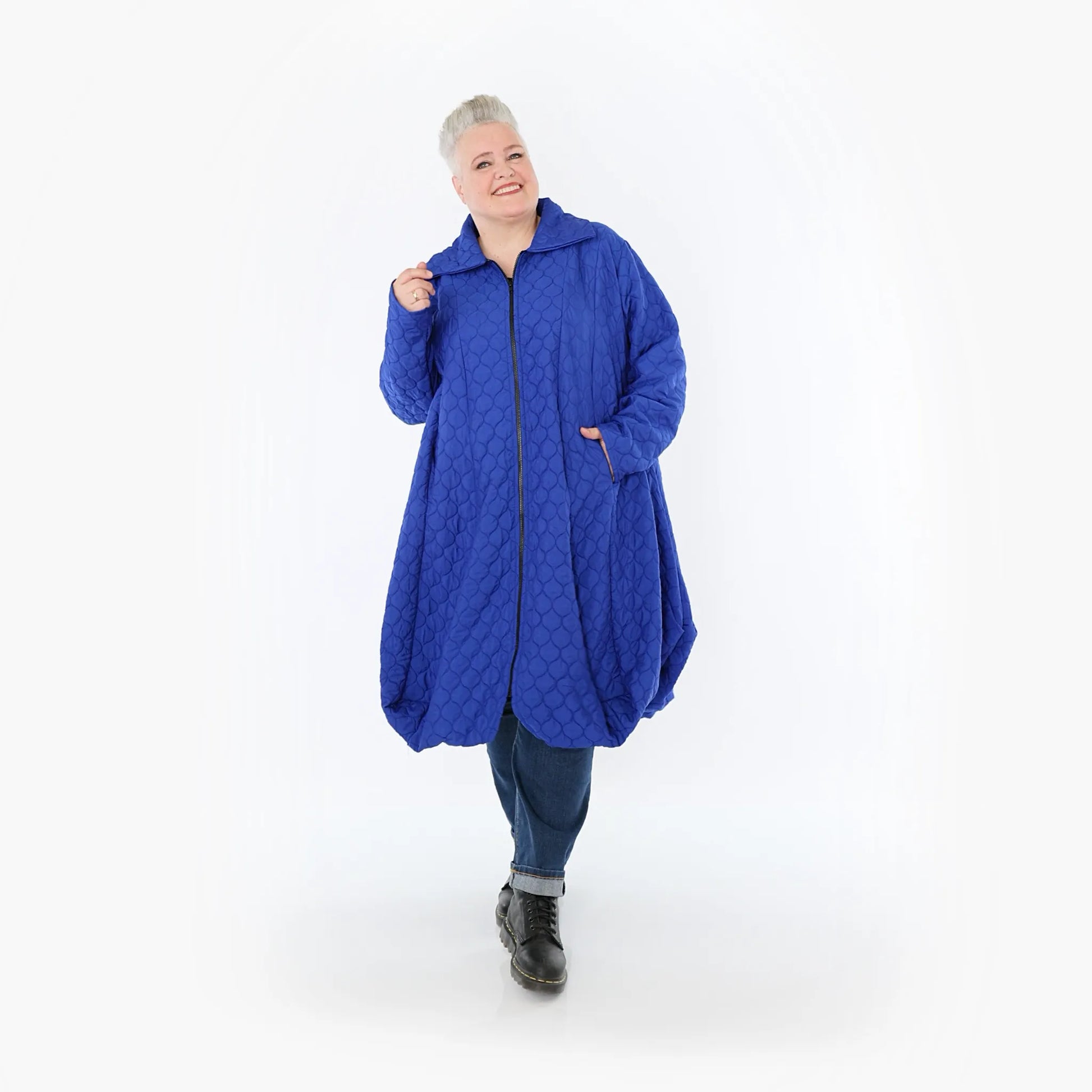  Ballonmantel von AKH Fashion aus Materialmix, 1450.00142, Royalblau, Jacquard, Schick