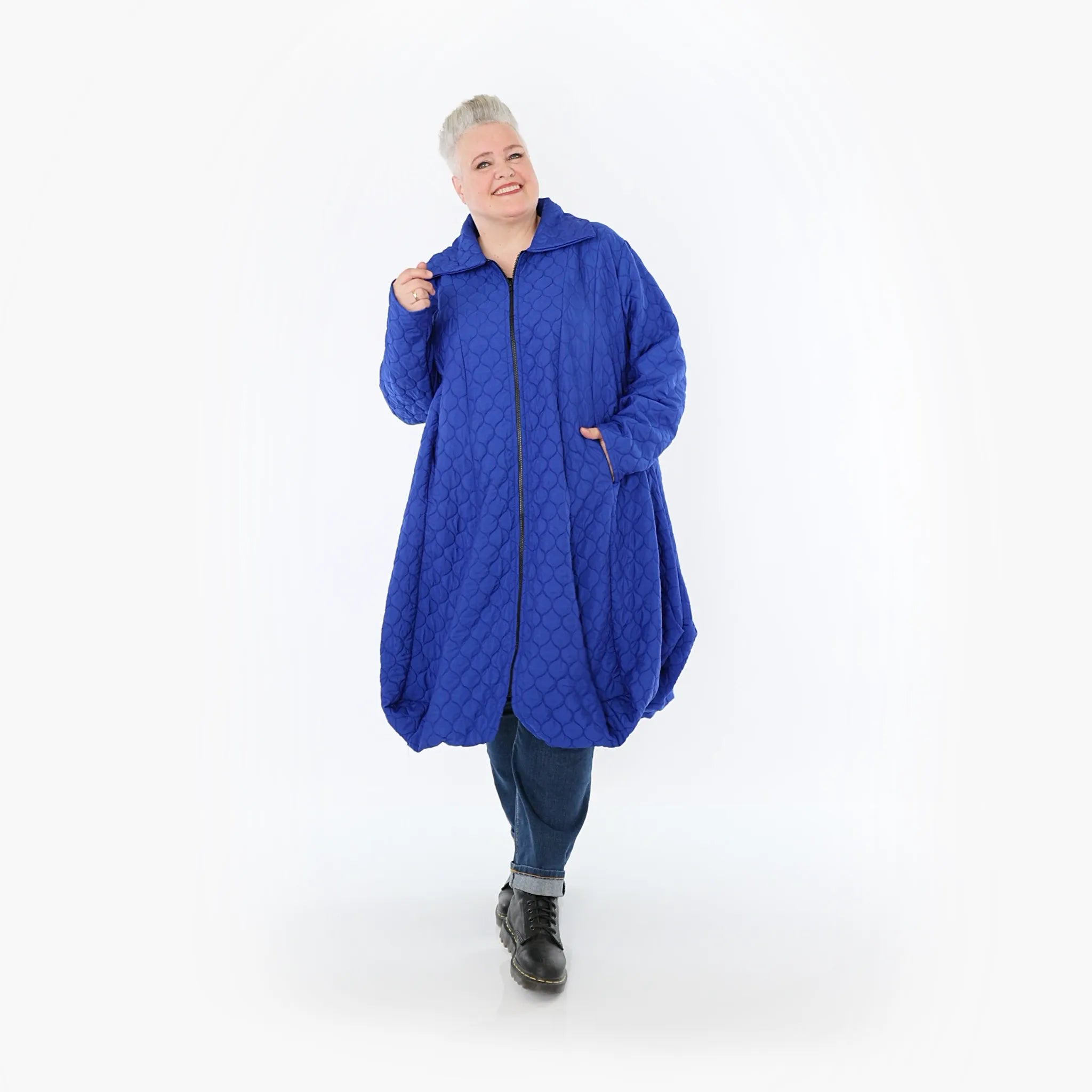  Ballonmantel von AKH Fashion aus Materialmix, 1450.00142, Royalblau, Jacquard, Schick