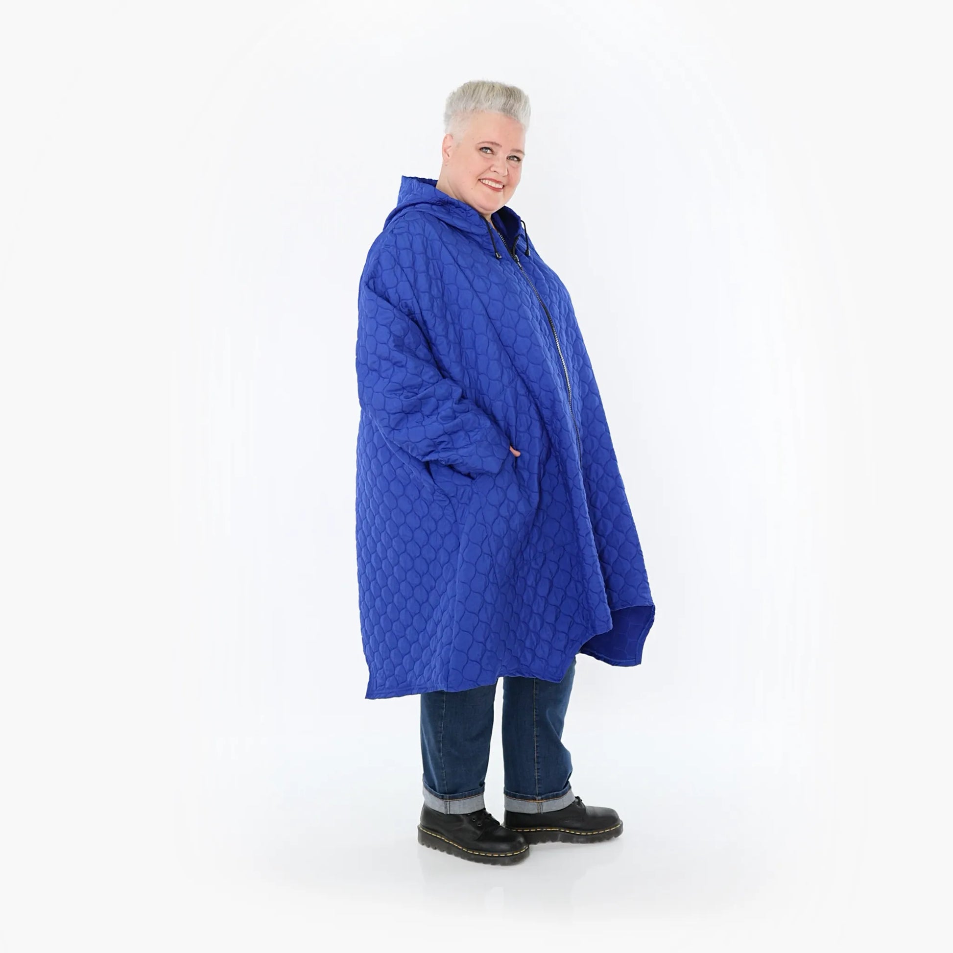 A-Form Mantel von AKH Fashion aus Materialmix, 1450.07043, Royalblau, Jacquard, Schick
