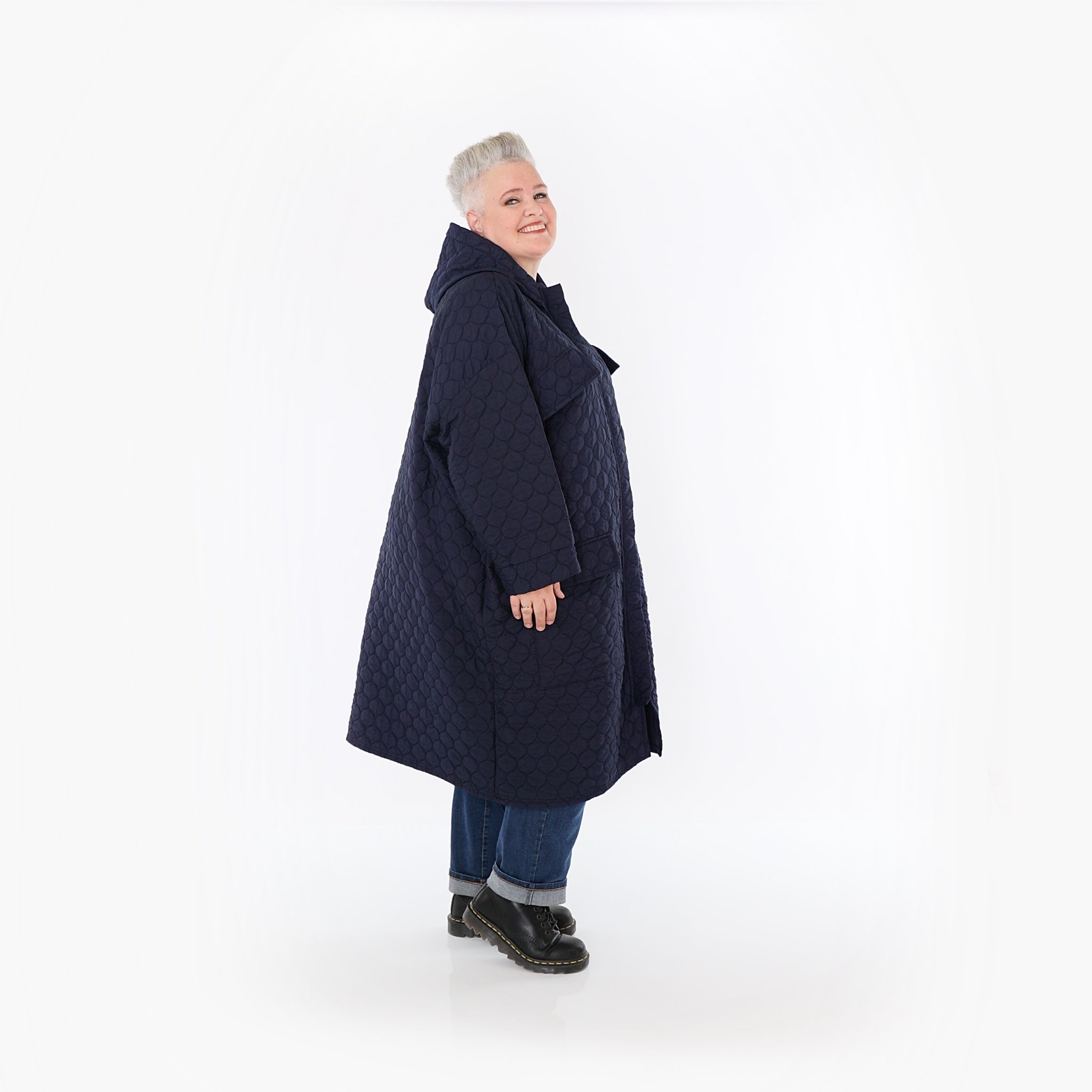  AKH Fashion Mantel in gerader Form, aus Materialmix, 1450.07044, Navy, Jacquard, Schick