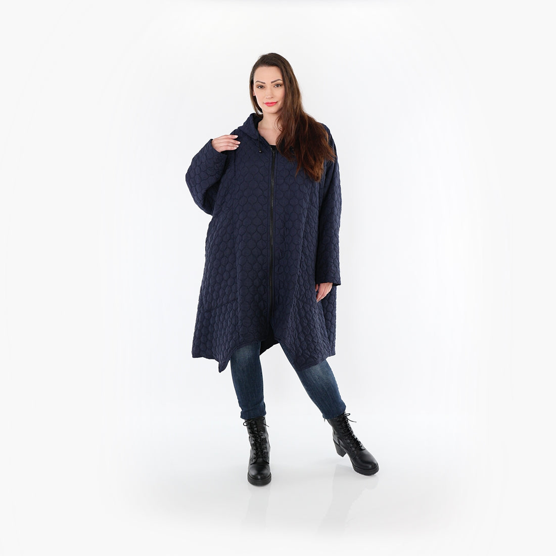  A-Form Mantel von AKH Fashion aus Materialmix, 1450.07043, Navy, Jacquard, Schick, Modern